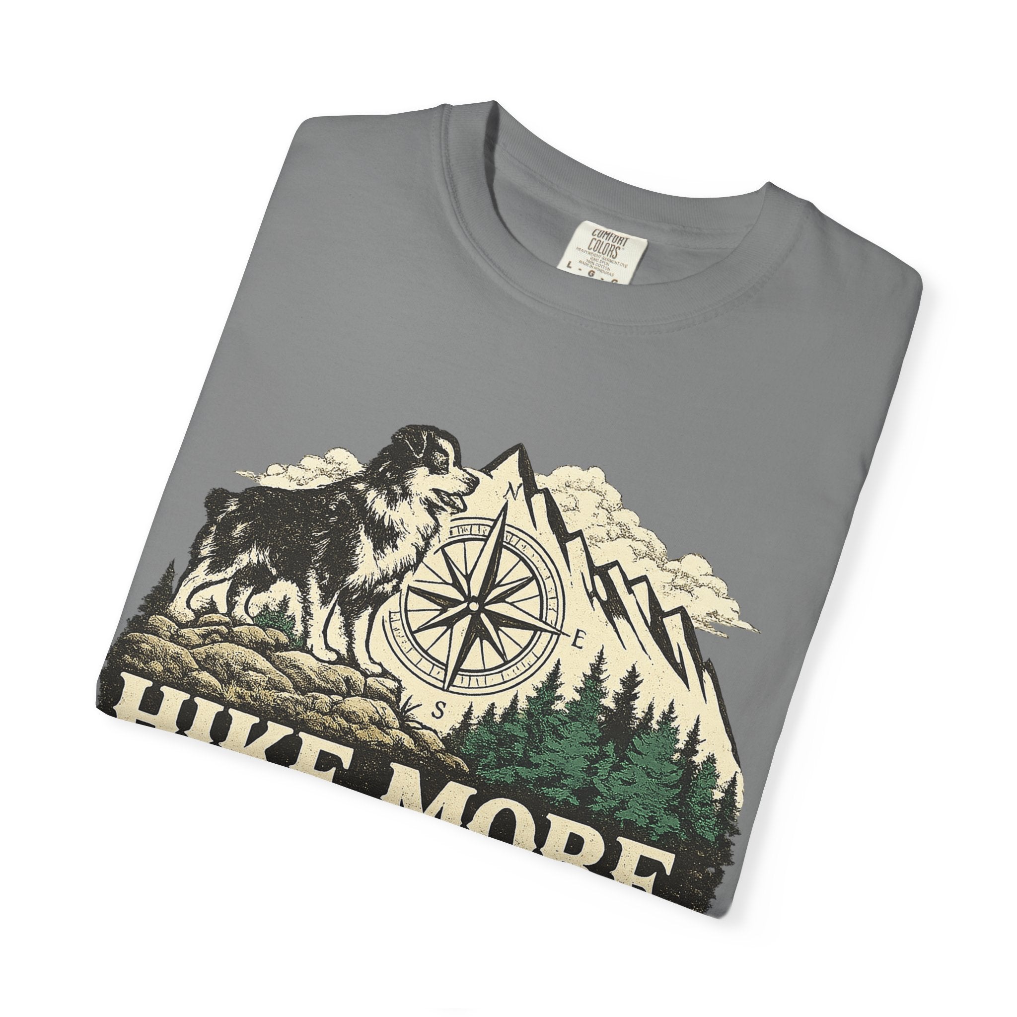 Hike More Australian Shepherd T-Shirt | Vintage Compass Mountain Trail Tee