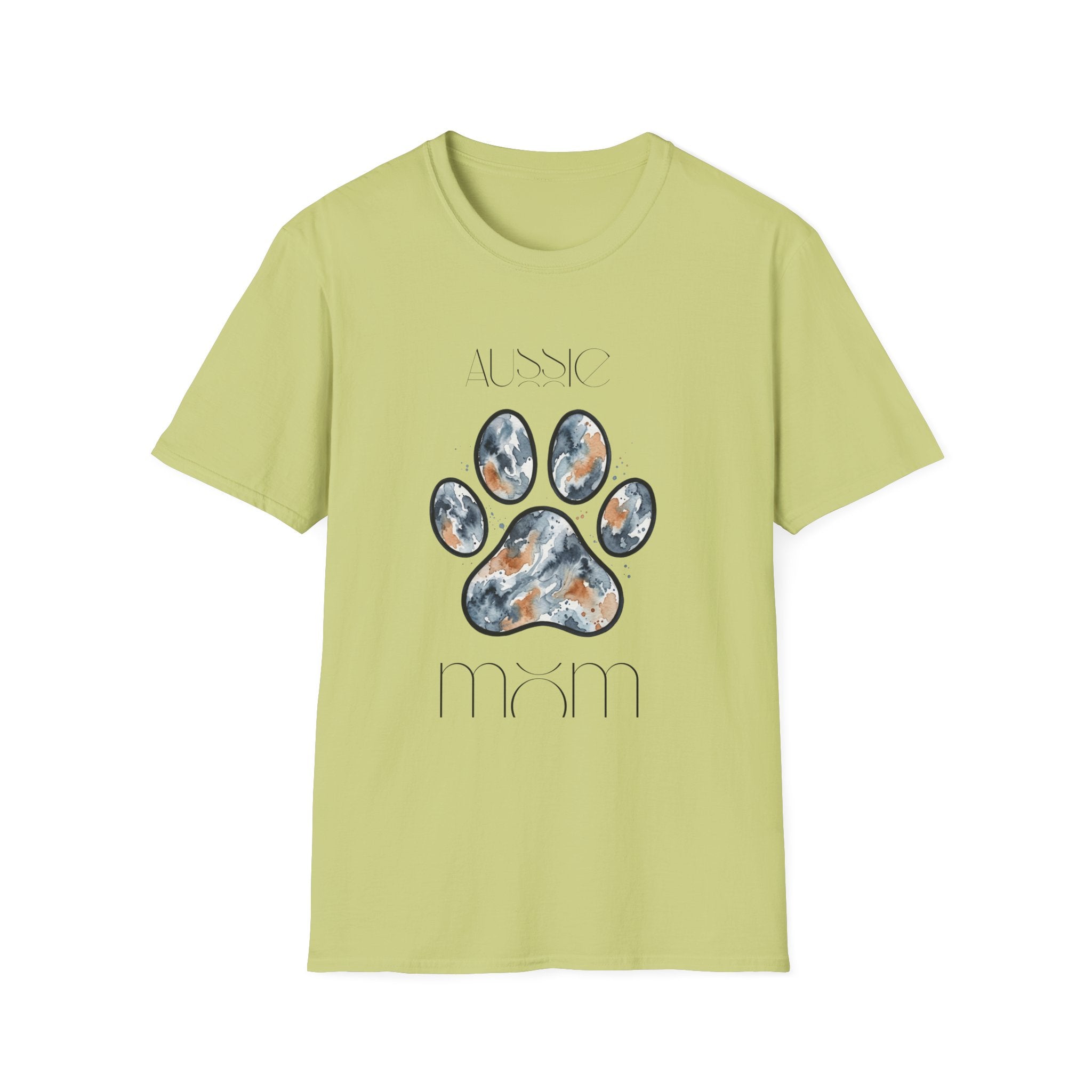 Aussie Mom Merle Paw Print T-Shirt | Watercolor Blue Merle Australian Shepherd Shirt