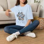 Aussie Mom Merle Paw Print T-Shirt | Watercolor Blue Merle Australian Shepherd Shirt