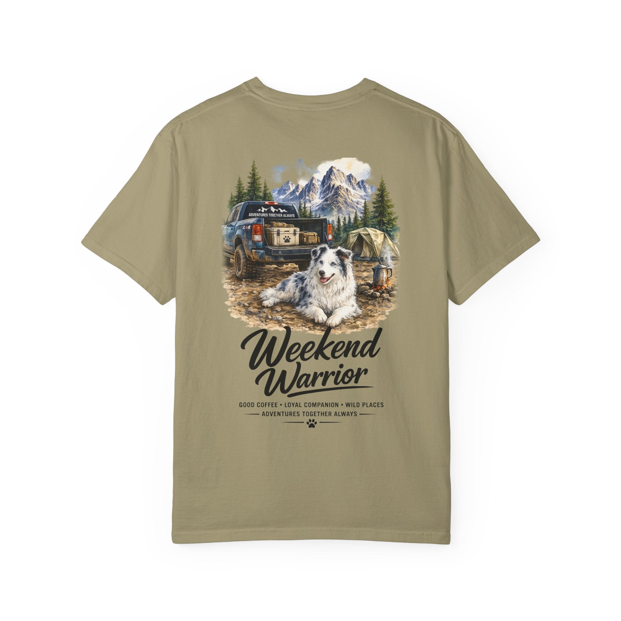 Weekend Warrior Australian Shepherd T-Shirt | Blue Merle Aussie Camping Tee | Comfort Colors
