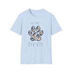 Aussie Mom Merle Paw Print T-Shirt | Watercolor Blue Merle Australian Shepherd Shirt
