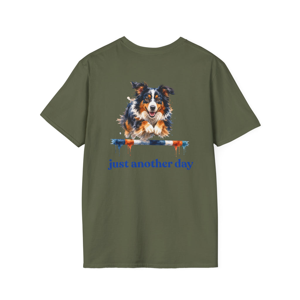 Just Another Day Tri-Color Aussie Agility Tee | Australian Shepherd Dog Sports Shirt