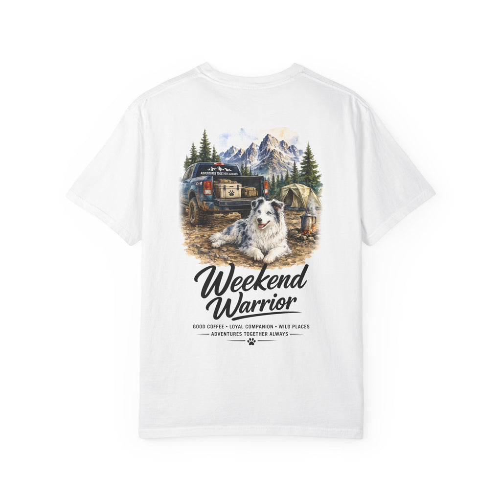 Weekend Warrior Australian Shepherd T-Shirt | Blue Merle Aussie Camping Tee | Comfort Colors