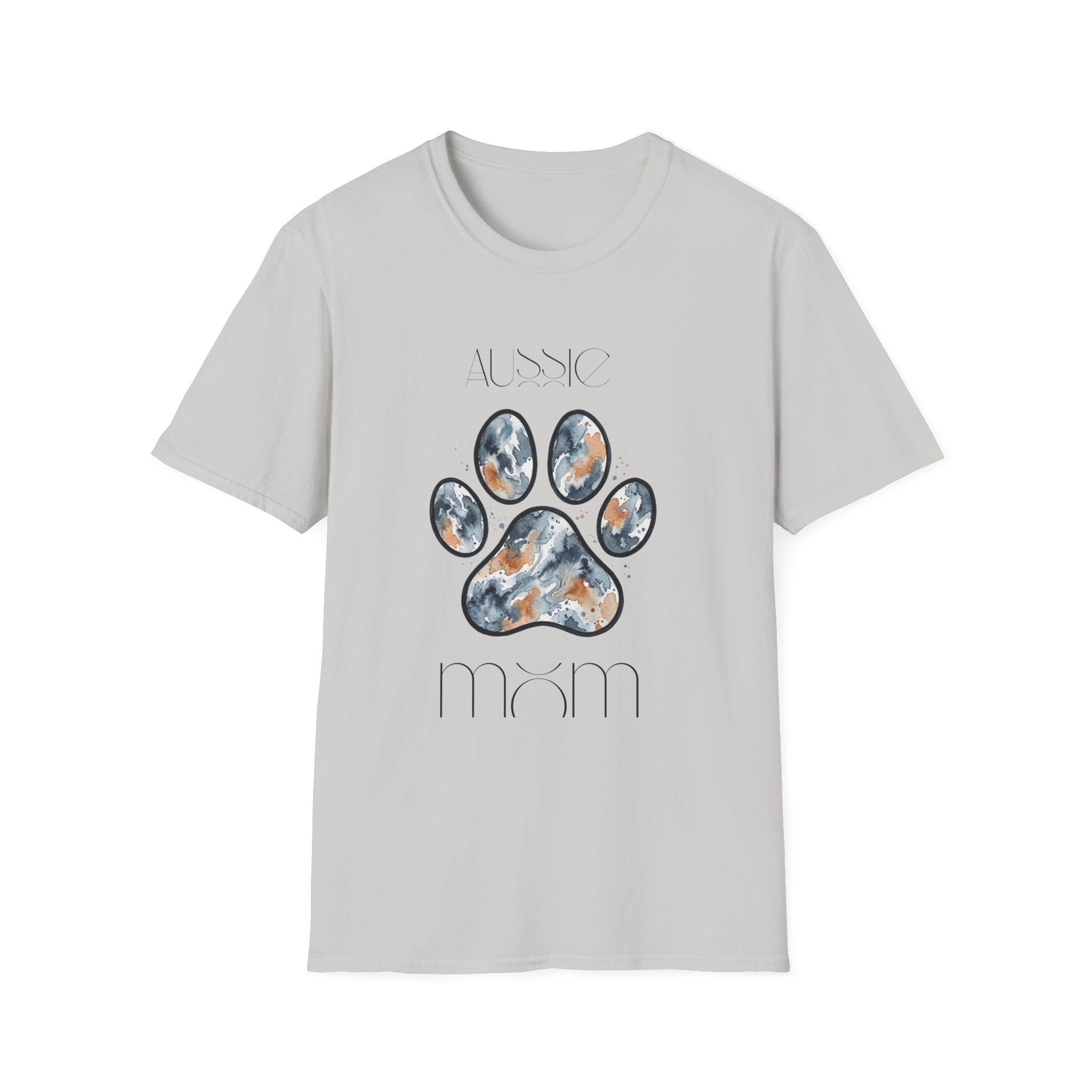 Aussie Mom Merle Paw Print T-Shirt | Watercolor Blue Merle Australian Shepherd Shirt