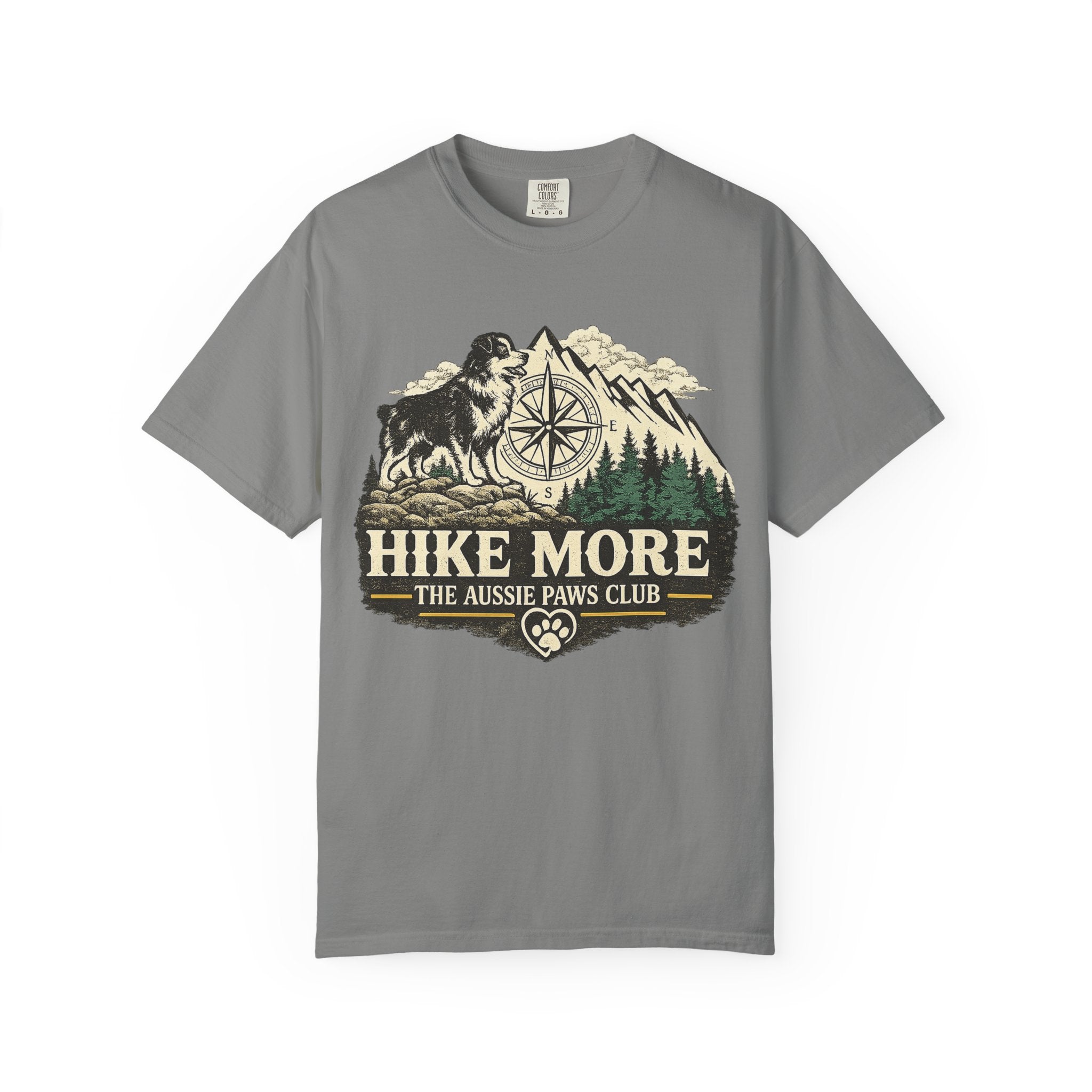 Hike More Australian Shepherd T-Shirt | Vintage Compass Mountain Trail Tee