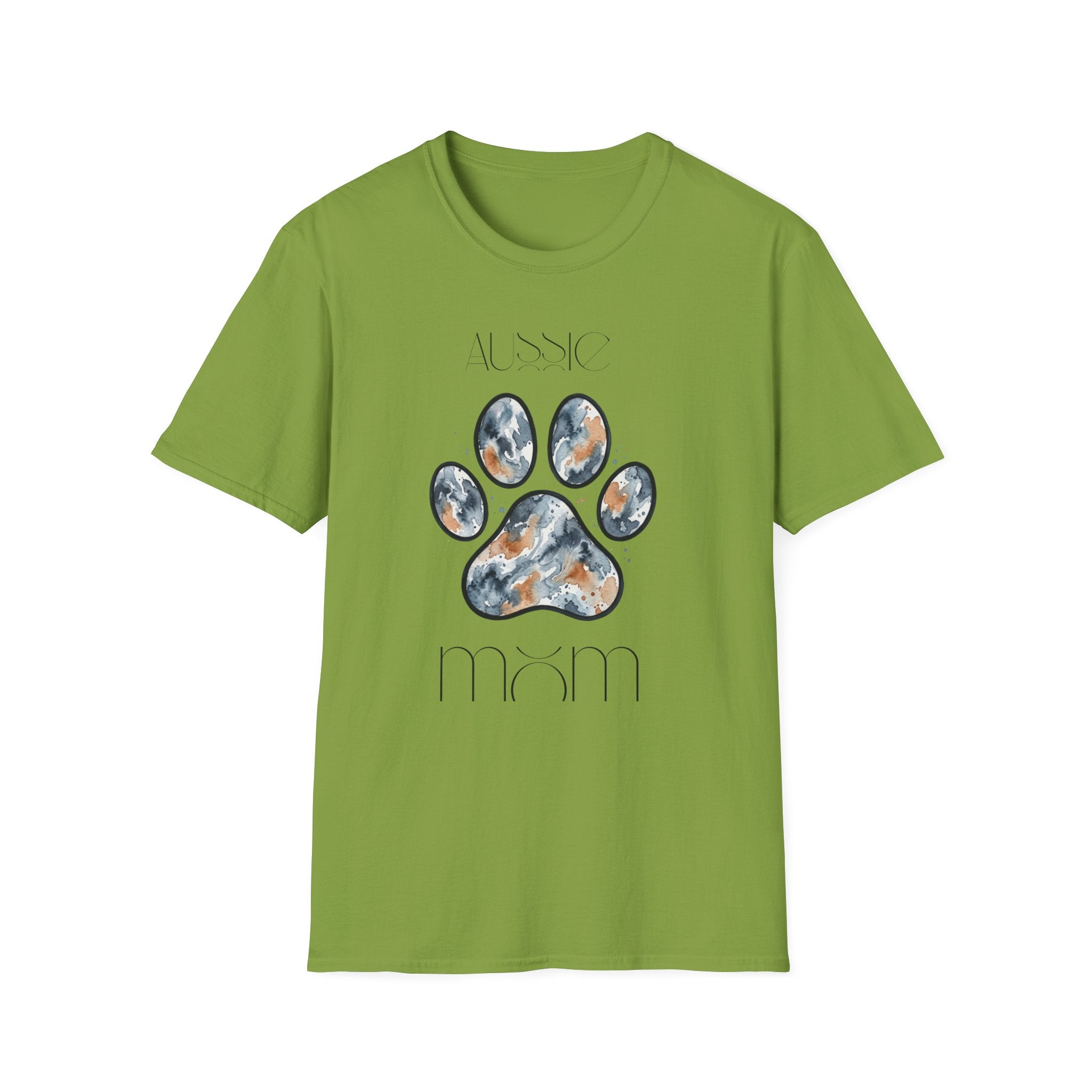 Aussie Mom Merle Paw Print T-Shirt | Watercolor Blue Merle Australian Shepherd Shirt