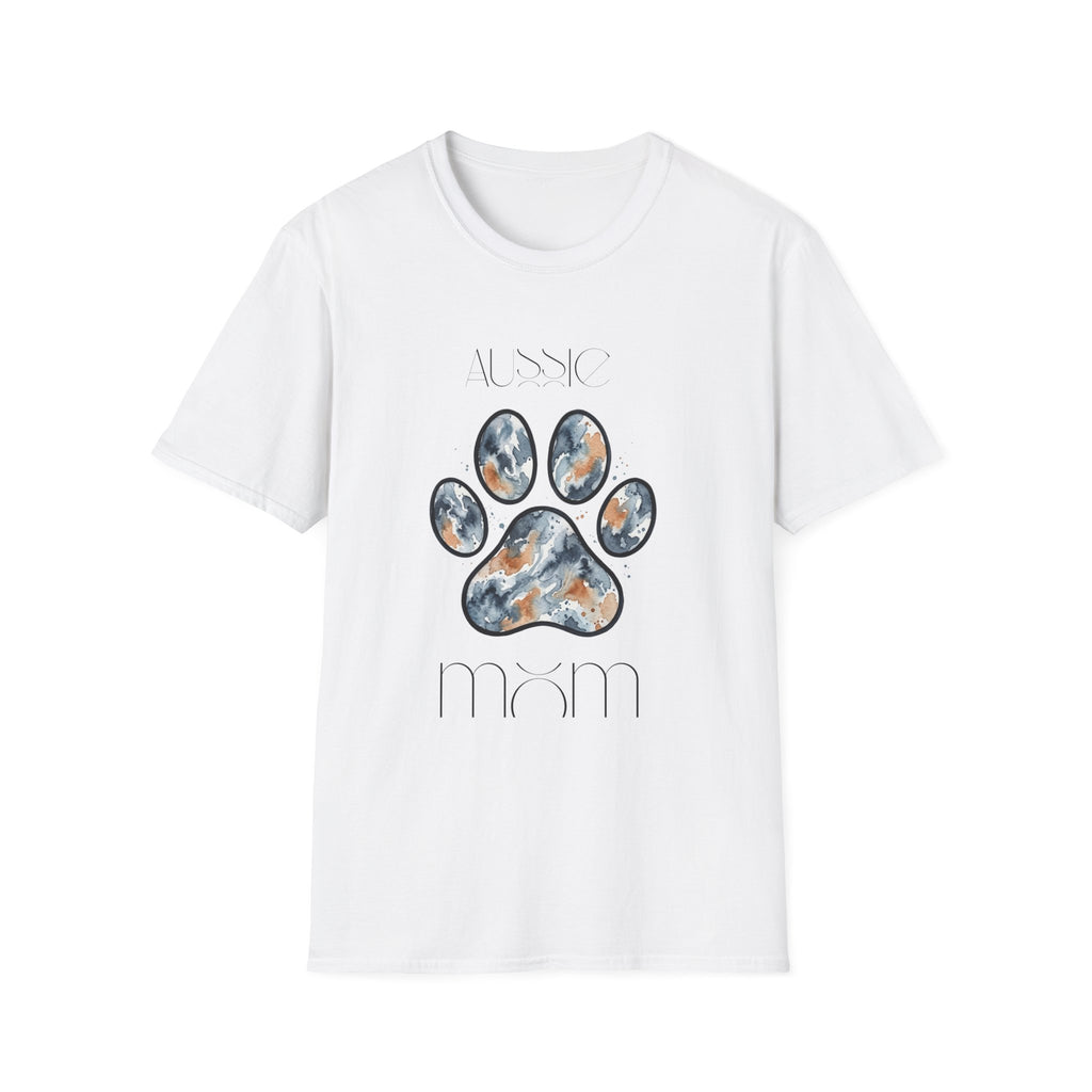 Aussie Mom Merle Paw Print T-Shirt | Watercolor Blue Merle Australian Shepherd Shirt