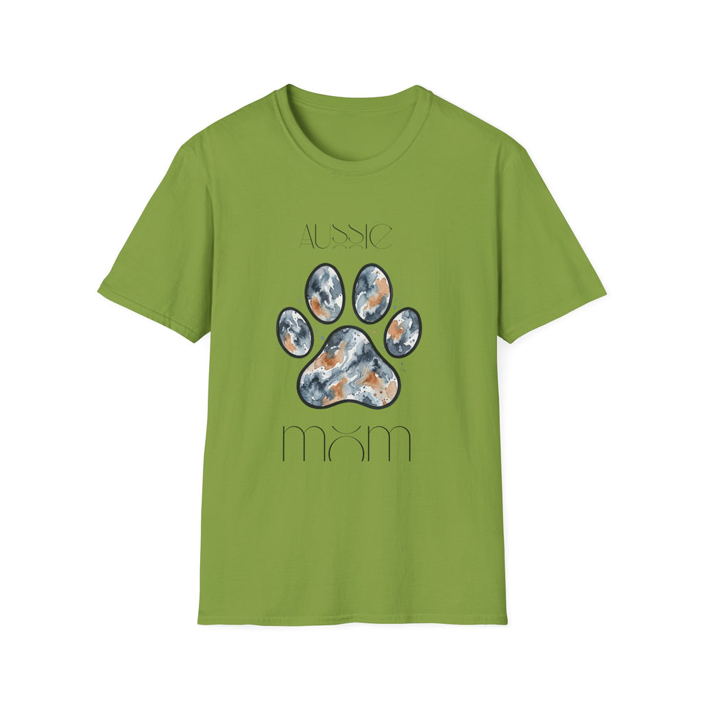 Aussie Mom Merle Paw Print T-Shirt | Watercolor Blue Merle Australian Shepherd Shirt