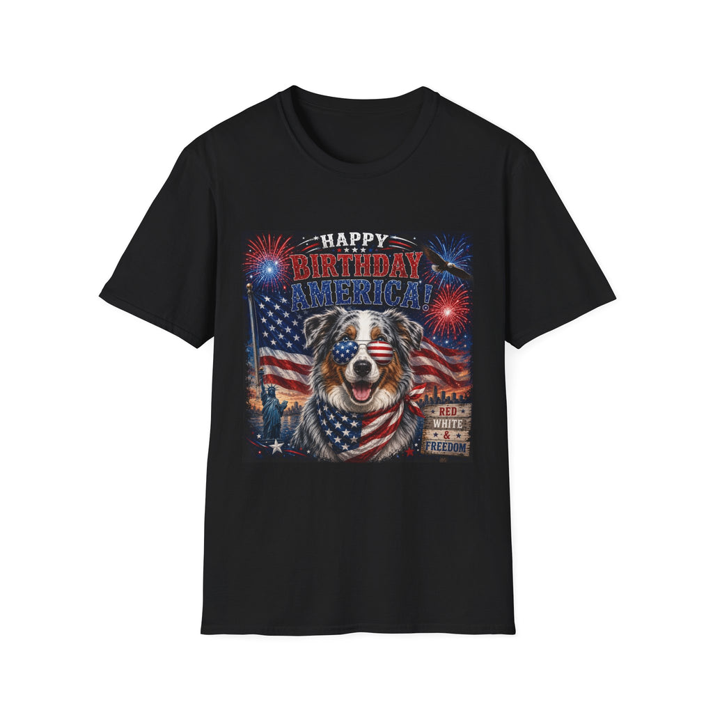 Blue-Tri Merle Australian Shepherd Patriotic Shirt | 250th Anniversary Aussie Tee (1776–2026)