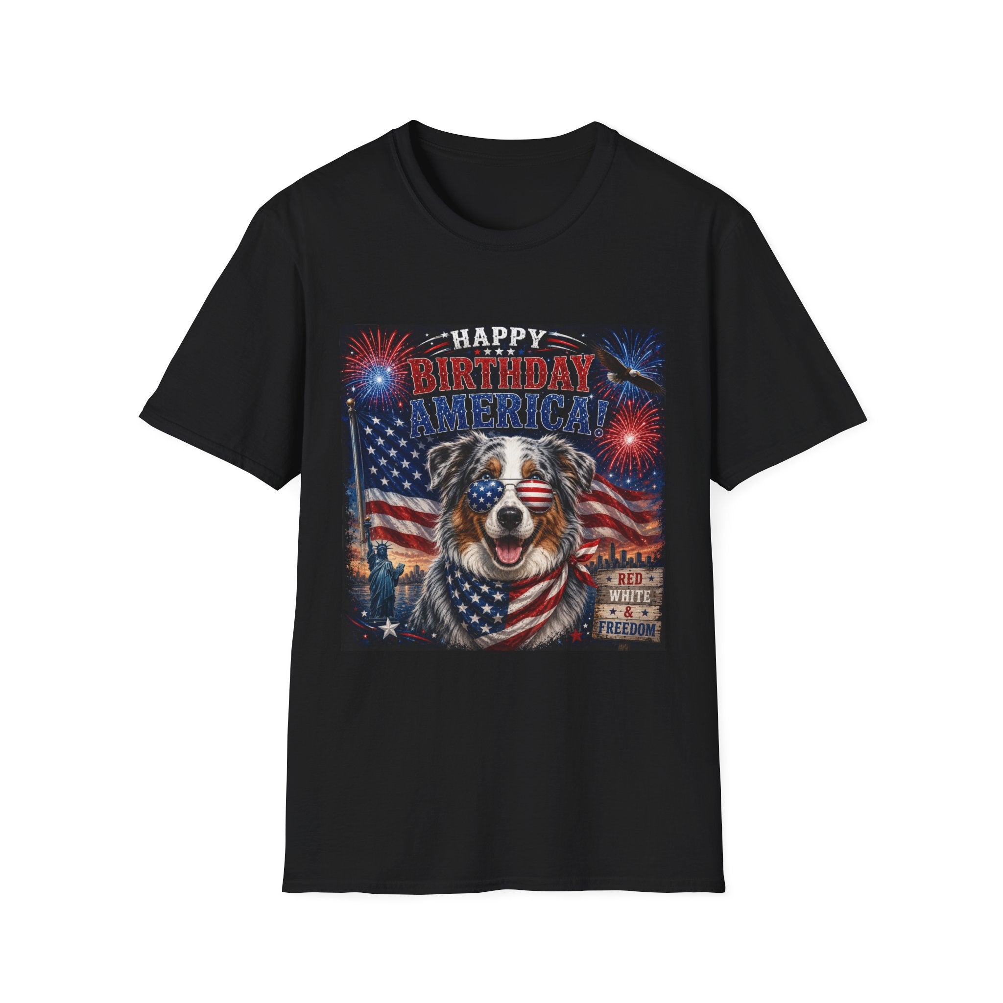 Blue-Tri Merle Australian Shepherd Patriotic Shirt | 250th Anniversary Aussie Tee (1776–2026)