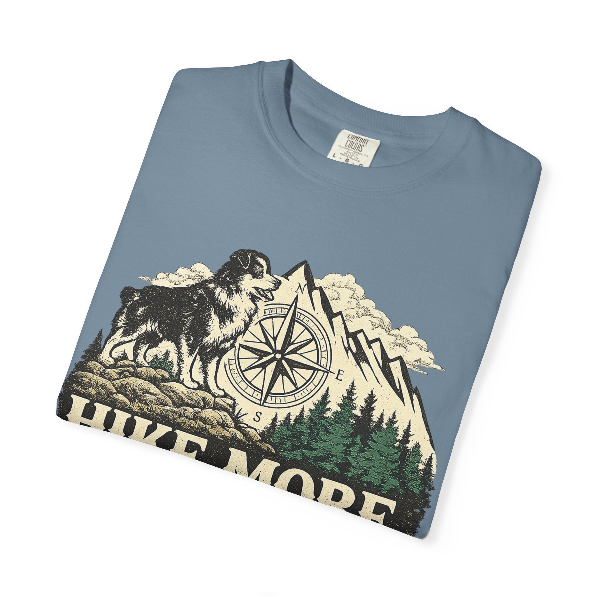 Hike More Australian Shepherd T-Shirt | Vintage Compass Mountain Trail Tee