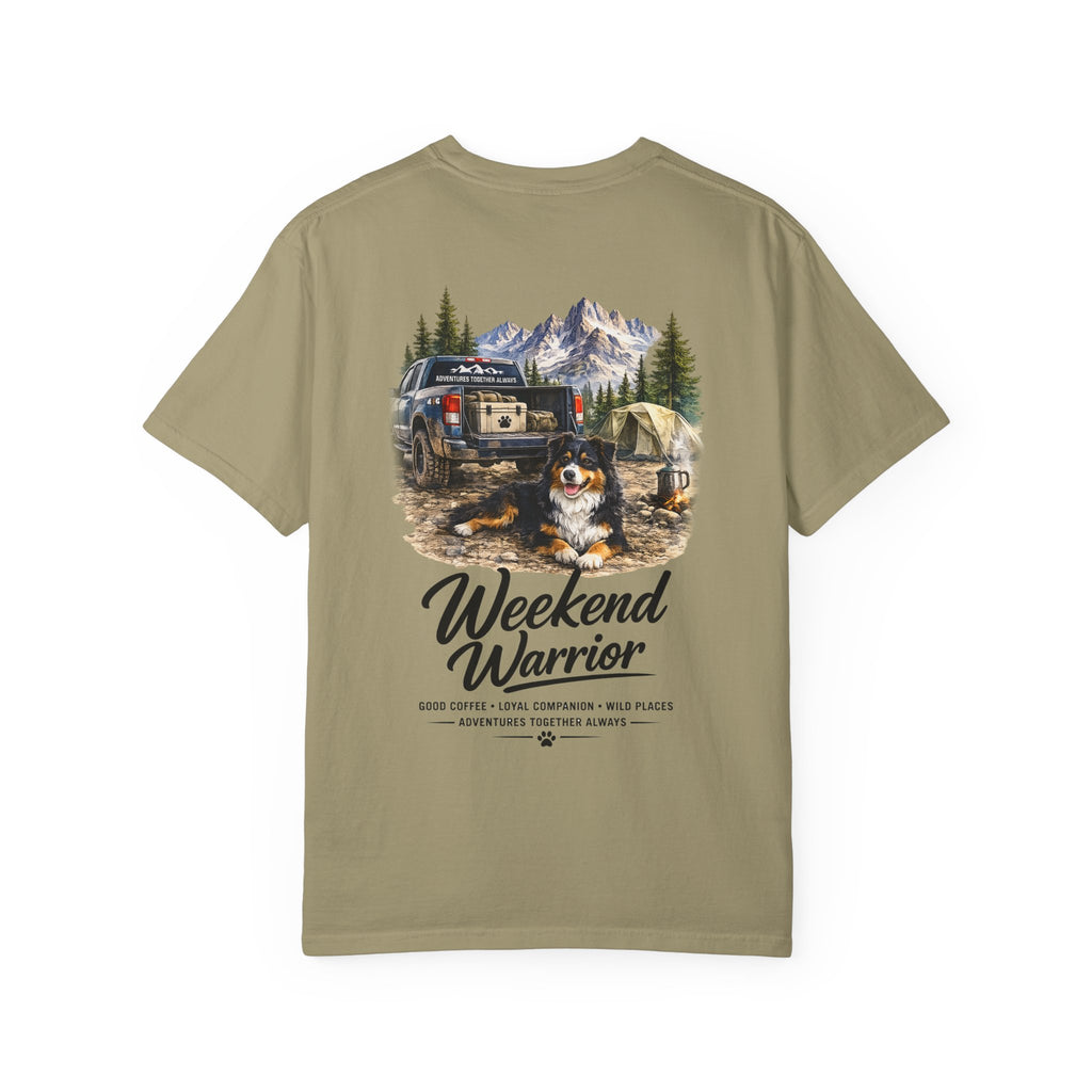 Weekend Warrior Australian Shepherd T-Shirt | Black Tri Aussie Camping Tee | Comfort Colors
