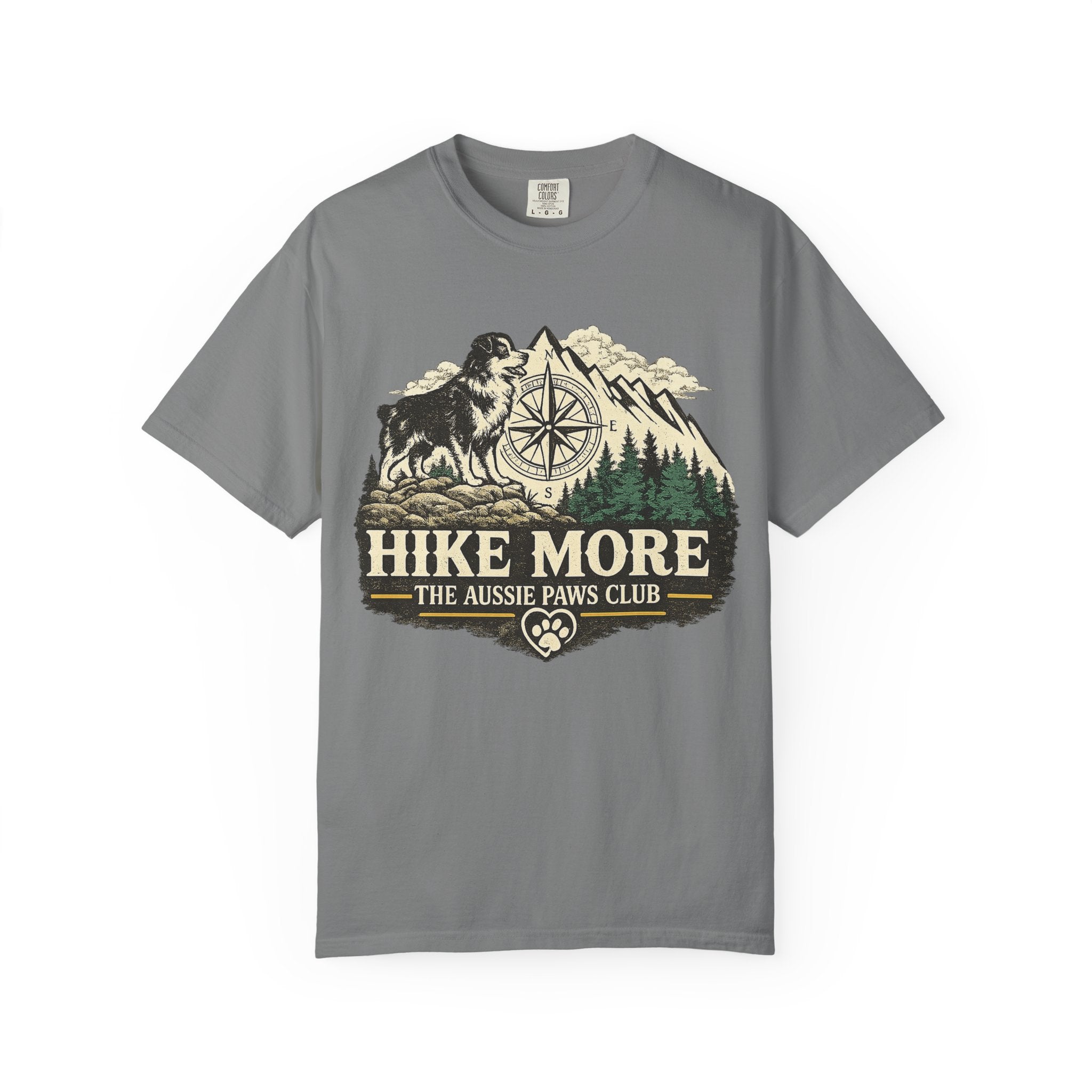 Hike More Australian Shepherd T-Shirt | Vintage Compass Mountain Trail Tee