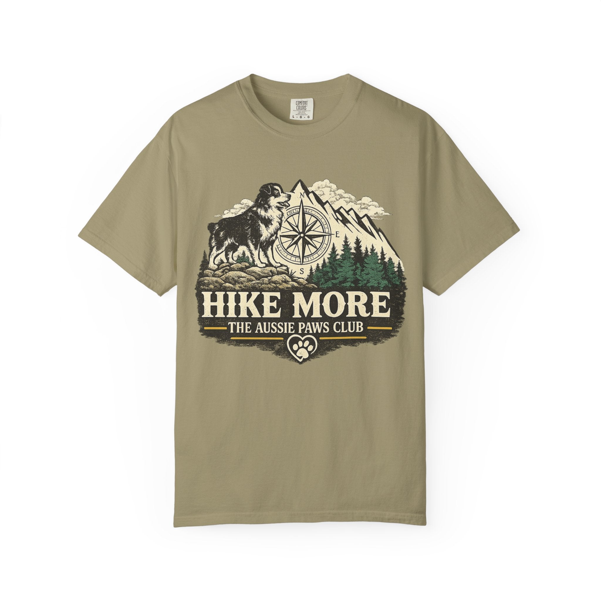 Hike More Australian Shepherd T-Shirt | Vintage Compass Mountain Trail Tee