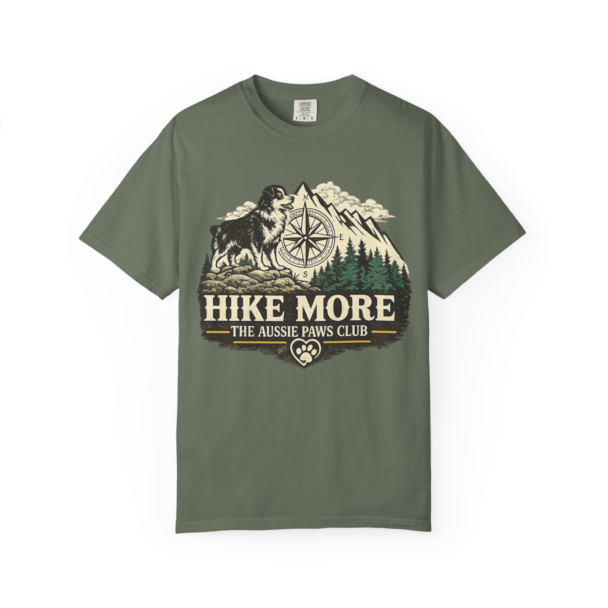 Hike More Australian Shepherd T-Shirt | Vintage Compass Mountain Trail Tee
