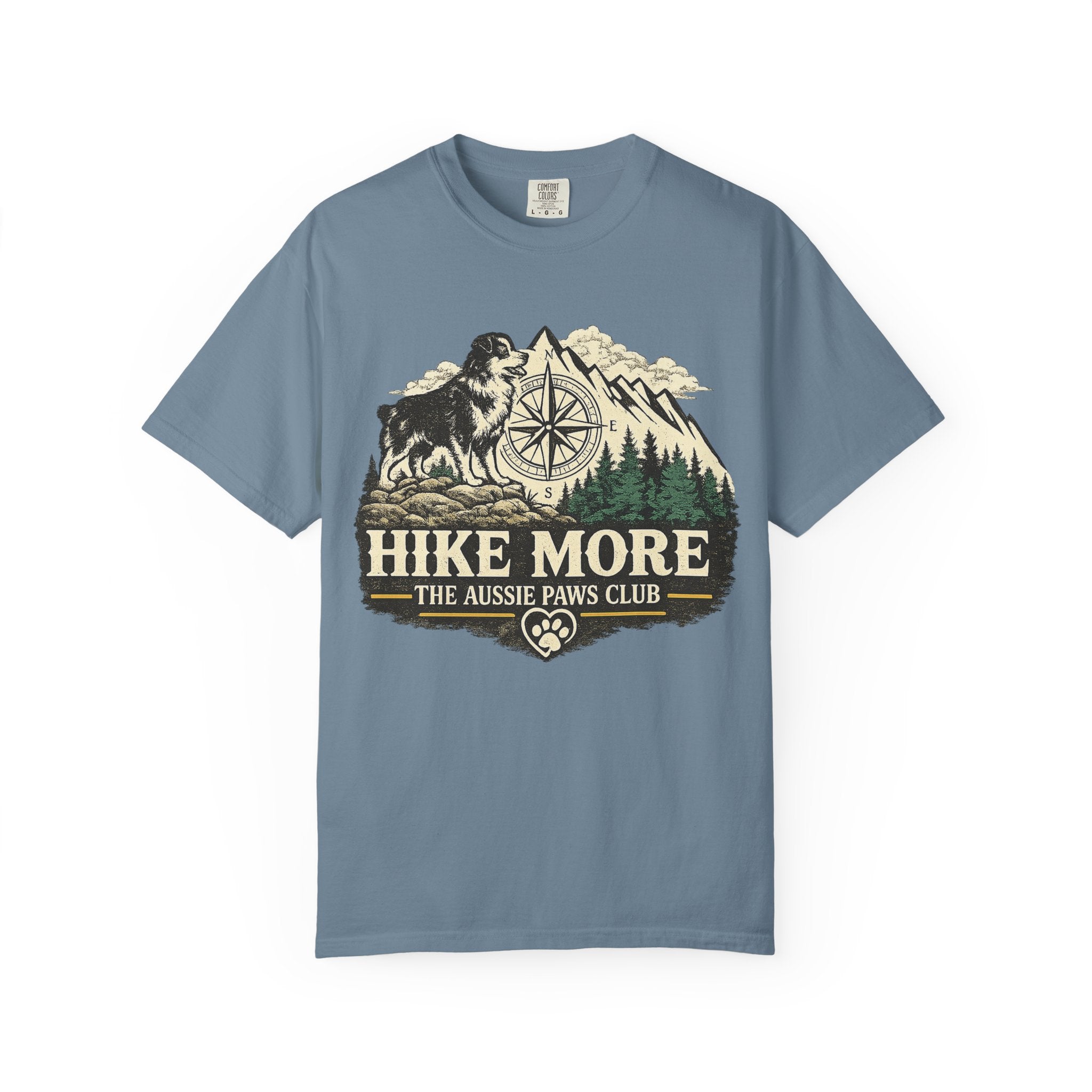 Hike More Australian Shepherd T-Shirt | Vintage Compass Mountain Trail Tee