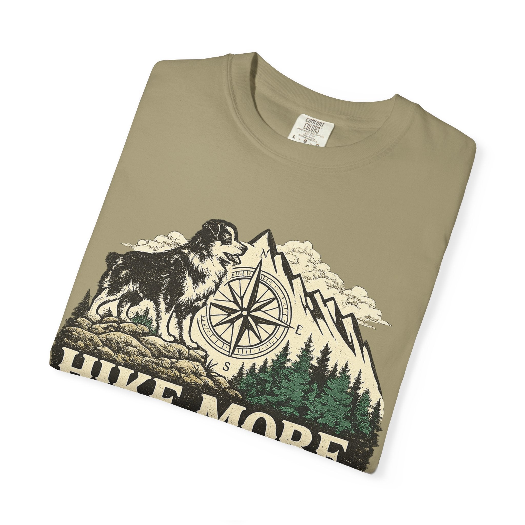 Hike More Australian Shepherd T-Shirt | Vintage Compass Mountain Trail Tee