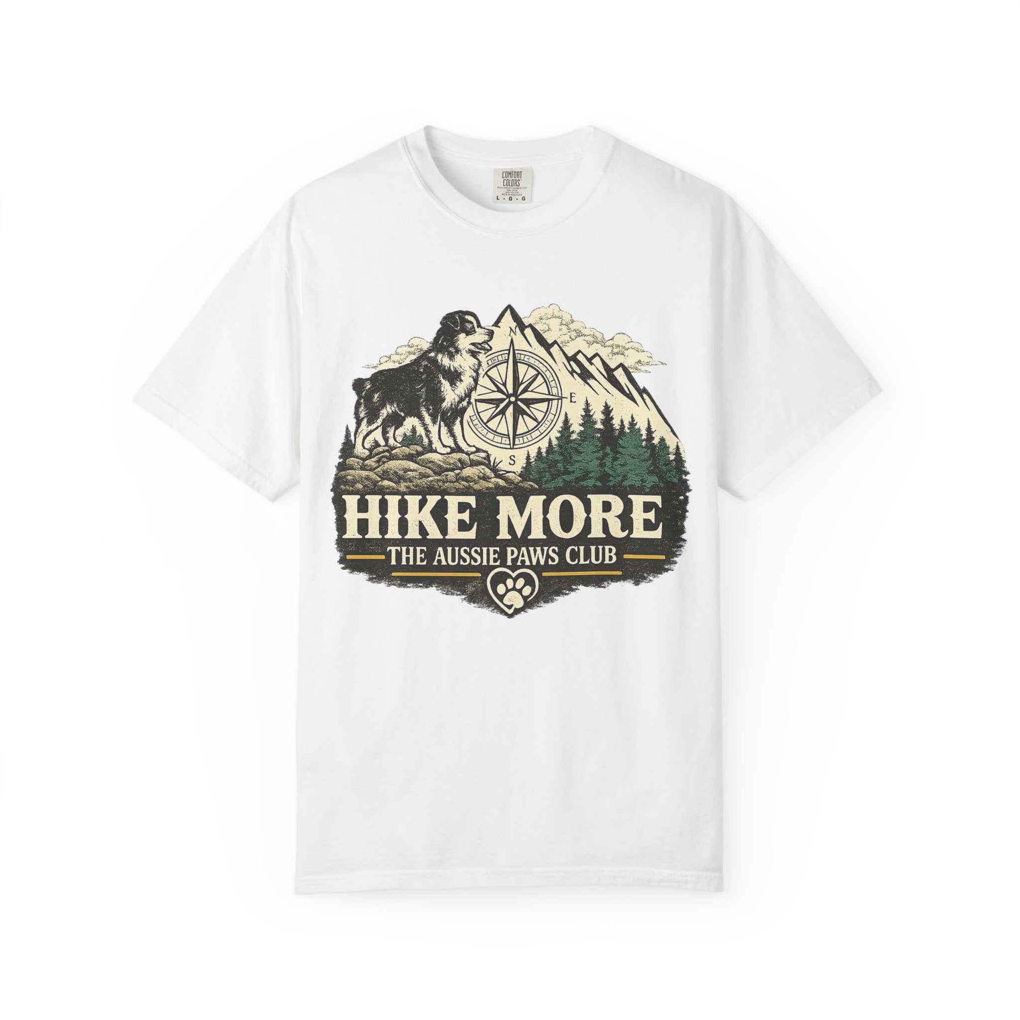 Hike More Australian Shepherd T-Shirt | Vintage Compass Mountain Trail Tee