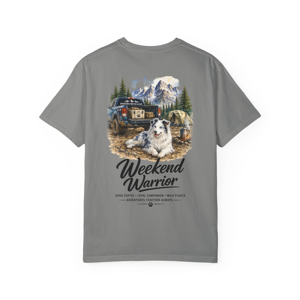 Weekend Warrior Australian Shepherd T-Shirt | Blue Merle Aussie Camping Tee | Comfort Colors