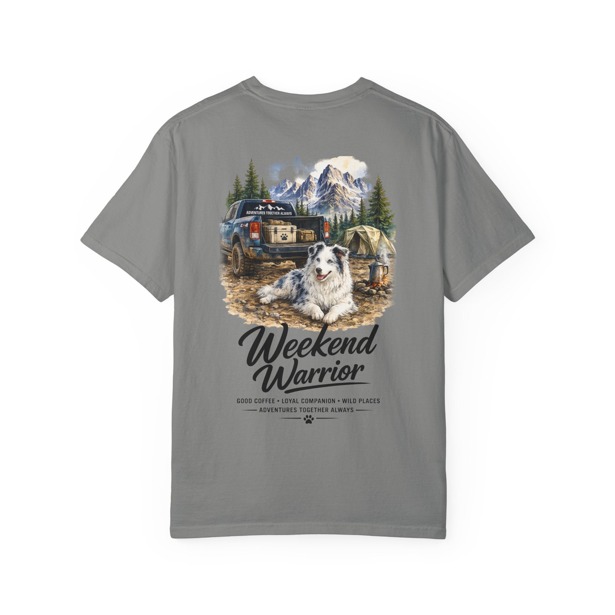 Weekend Warrior Australian Shepherd T-Shirt | Blue Merle Aussie Camping Tee | Comfort Colors