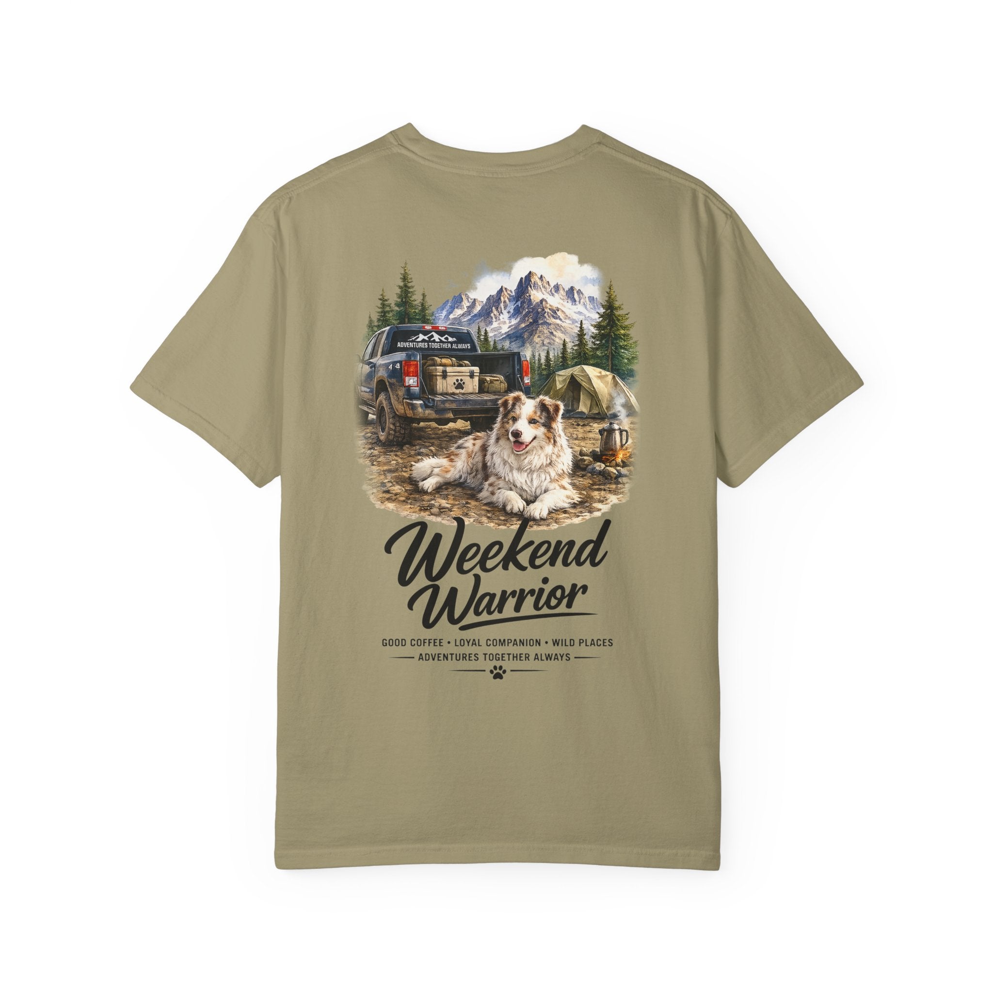 Weekend Warrior Australian Shepherd T-Shirt | Red Merle Aussie Camping Tee | Comfort Colors