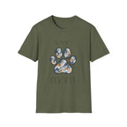 Aussie Mom Merle Paw Print T-Shirt | Watercolor Blue Merle Australian Shepherd Shirt