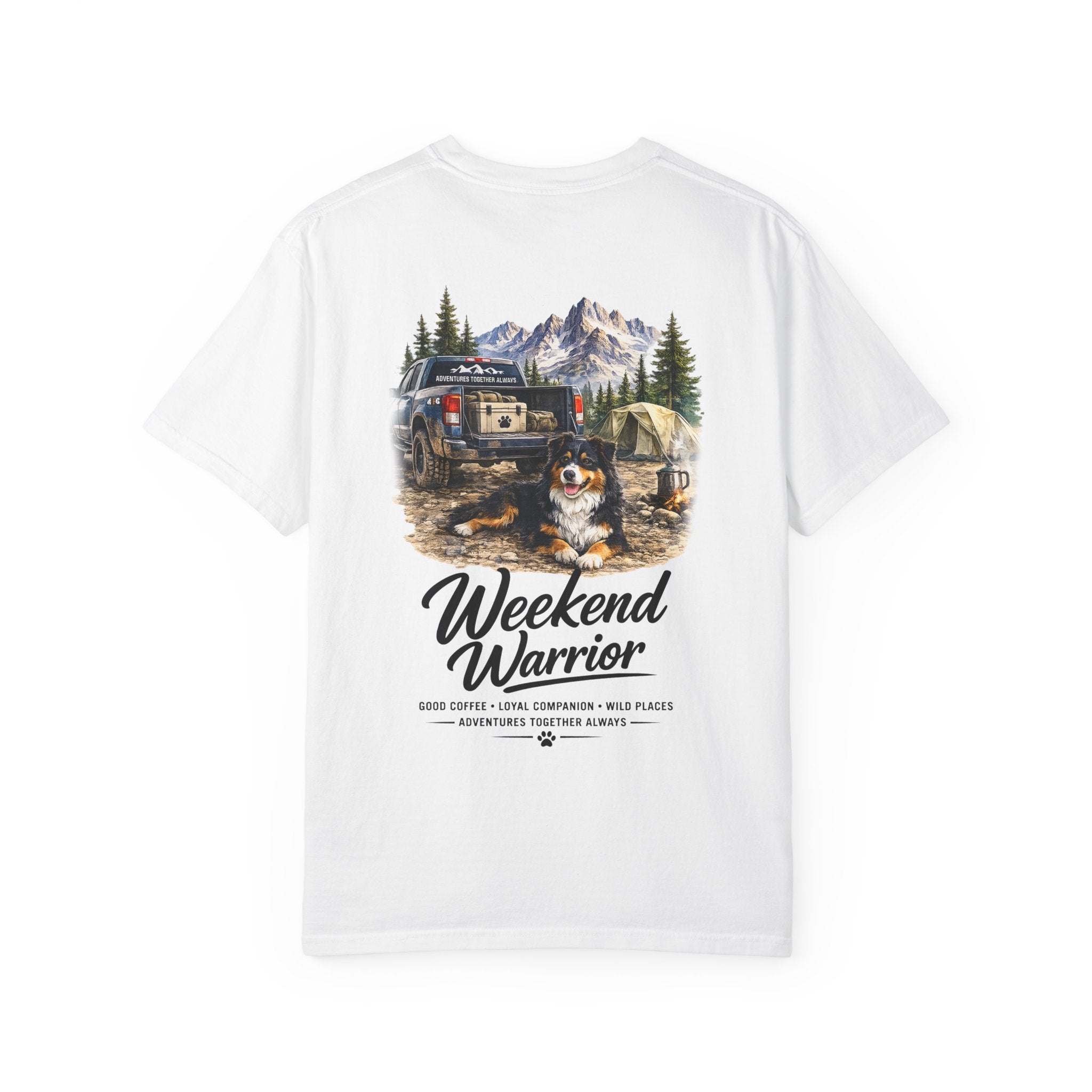 Weekend Warrior Australian Shepherd T-Shirt | Black Tri Aussie Camping Tee | Comfort Colors