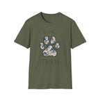 Aussie Mom Merle Paw Print T-Shirt | Watercolor Blue Merle Australian Shepherd Shirt