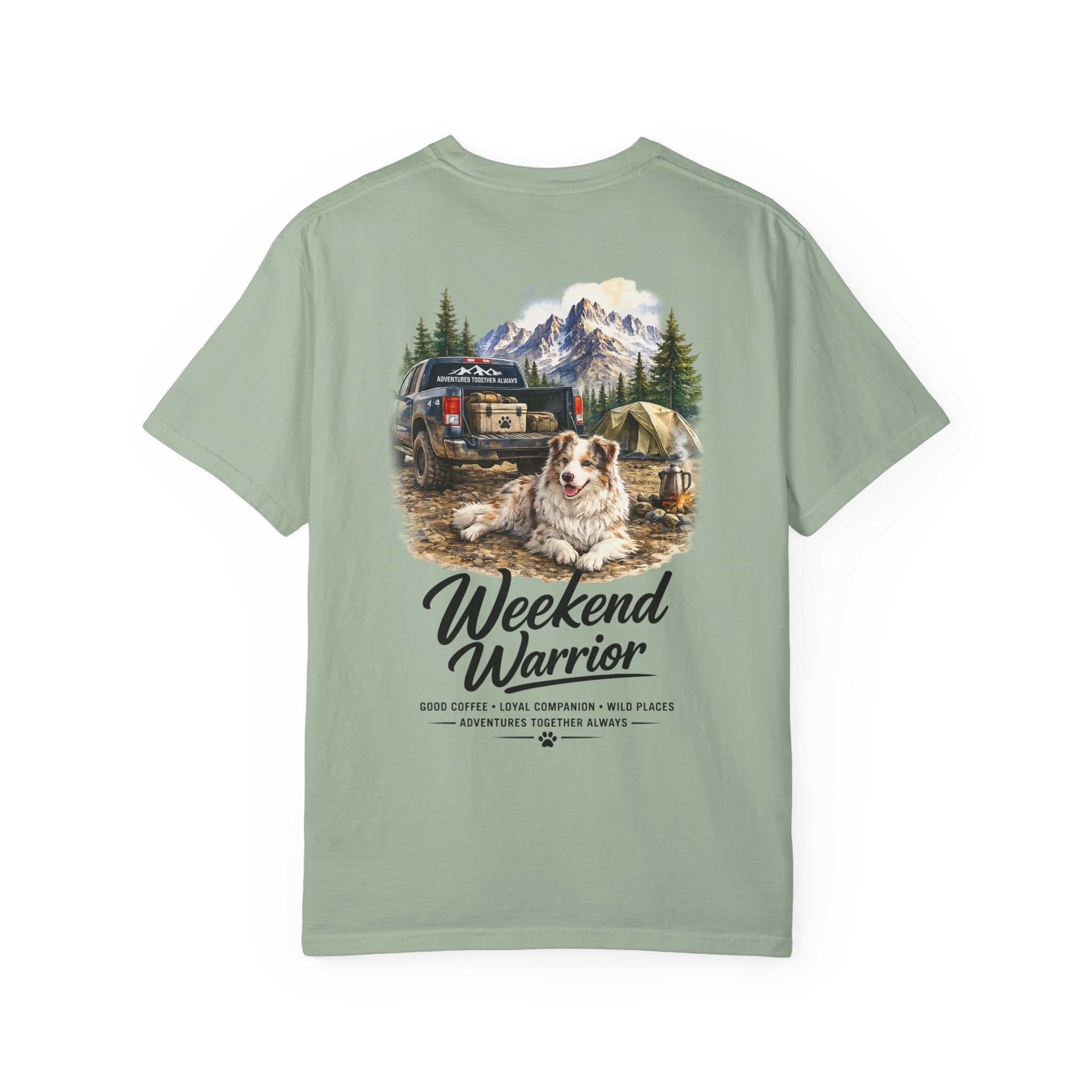 Weekend Warrior Australian Shepherd T-Shirt | Red Merle Aussie Camping Tee | Comfort Colors