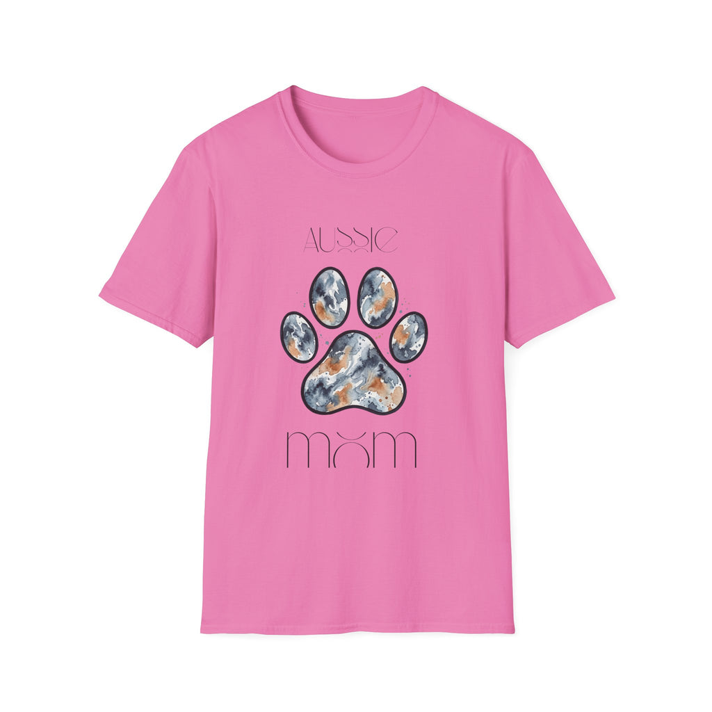 Aussie Mom Merle Paw Print T-Shirt | Watercolor Blue Merle Australian Shepherd Shirt