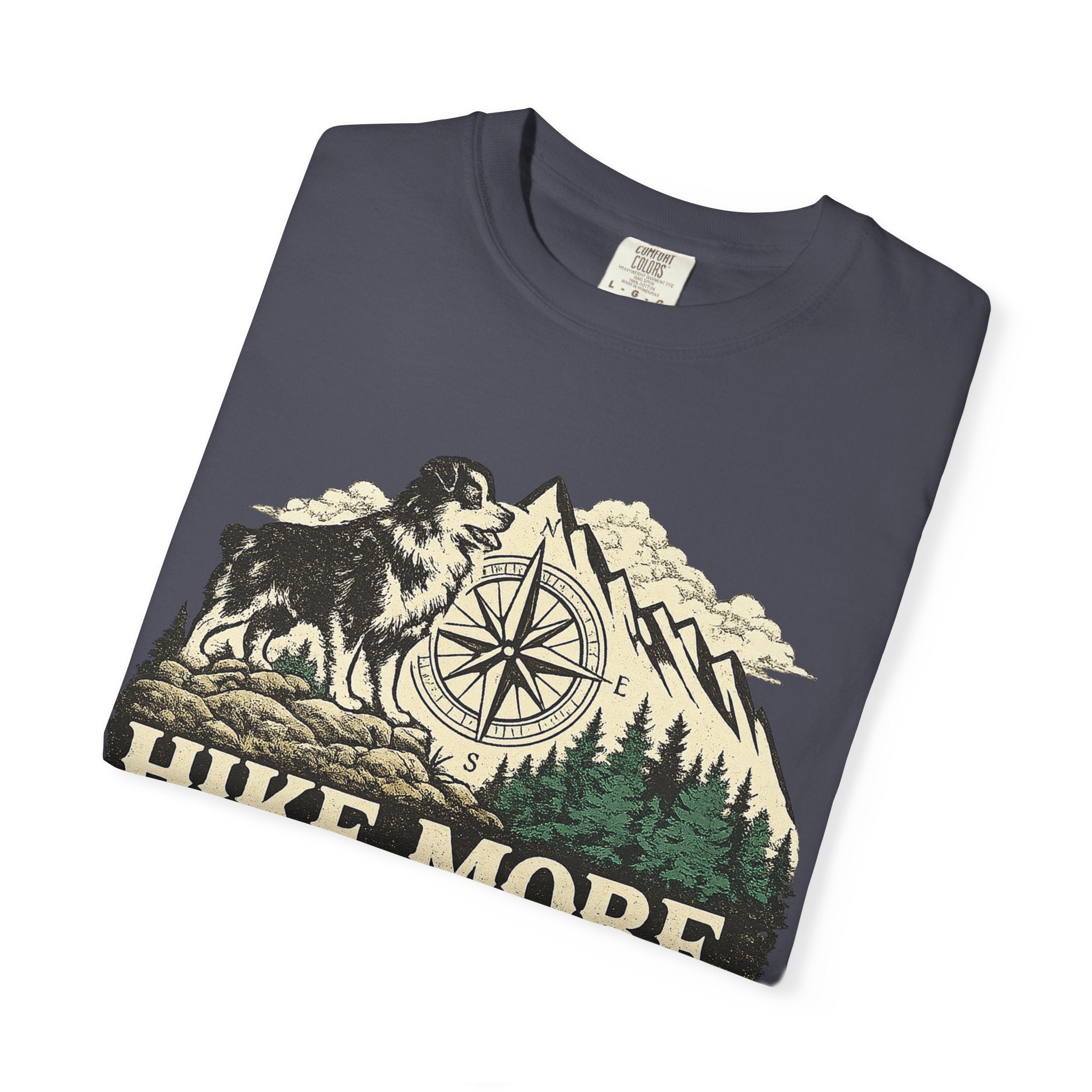 Hike More Australian Shepherd T-Shirt | Vintage Compass Mountain Trail Tee