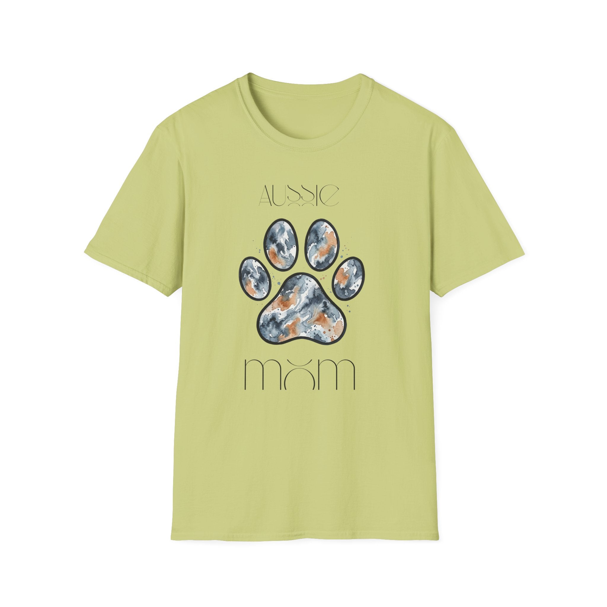 Aussie Mom Merle Paw Print T-Shirt | Watercolor Blue Merle Australian Shepherd Shirt