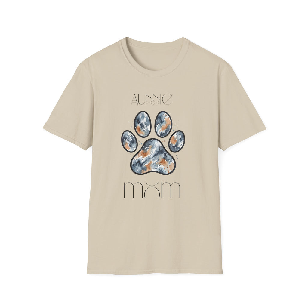 Aussie Mom Merle Paw Print T-Shirt | Watercolor Blue Merle Australian Shepherd Shirt