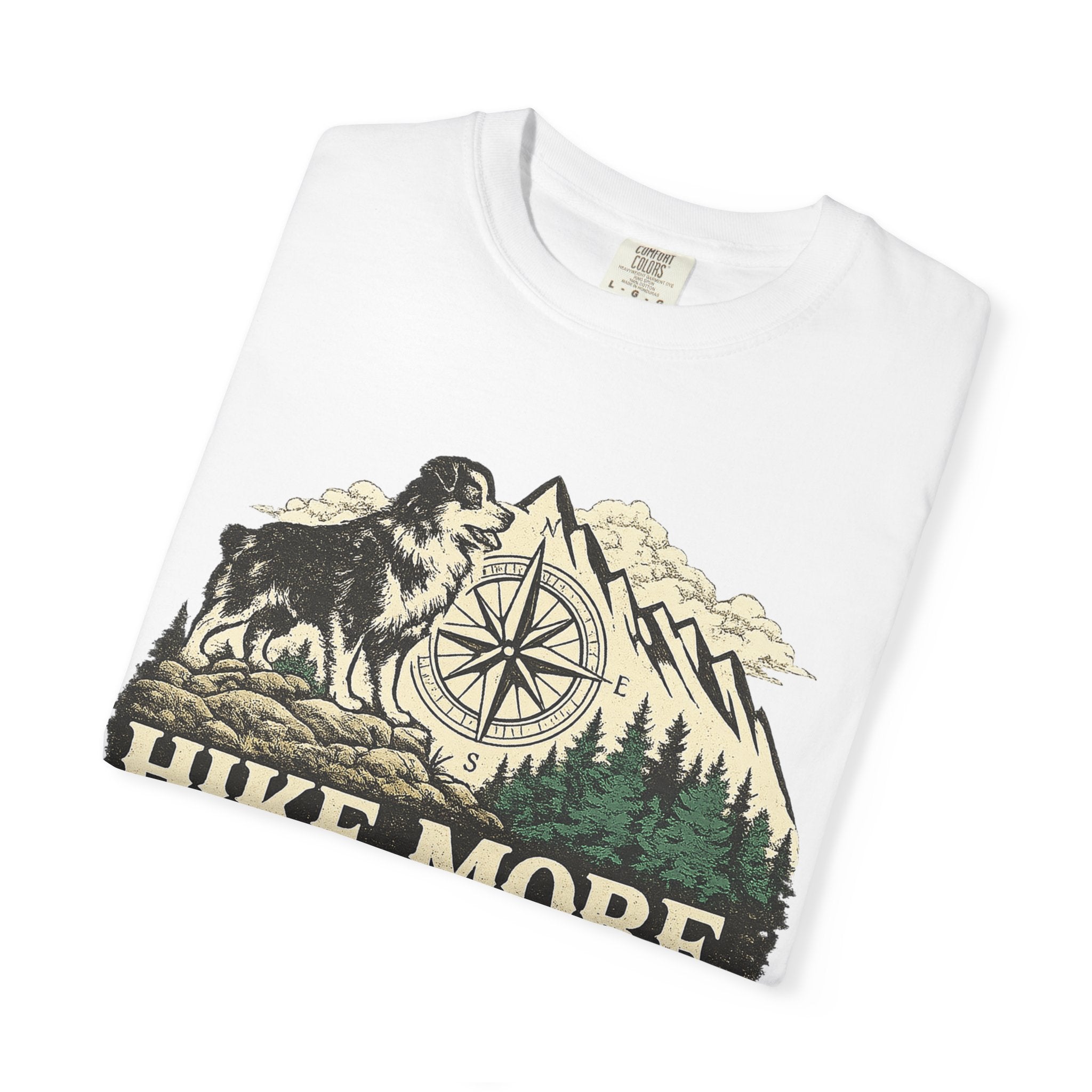Hike More Australian Shepherd T-Shirt | Vintage Compass Mountain Trail Tee