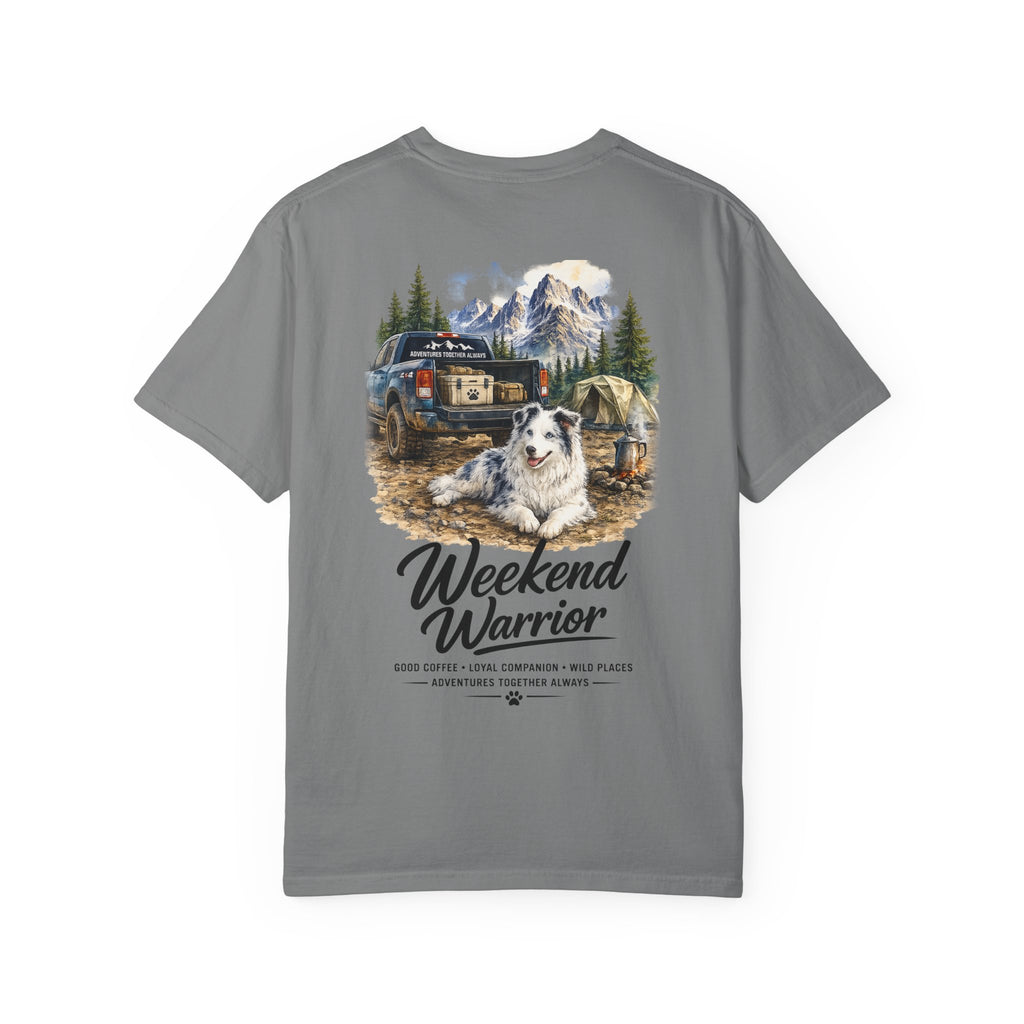 Weekend Warrior Australian Shepherd T-Shirt | Blue Merle Aussie Camping Tee | Comfort Colors