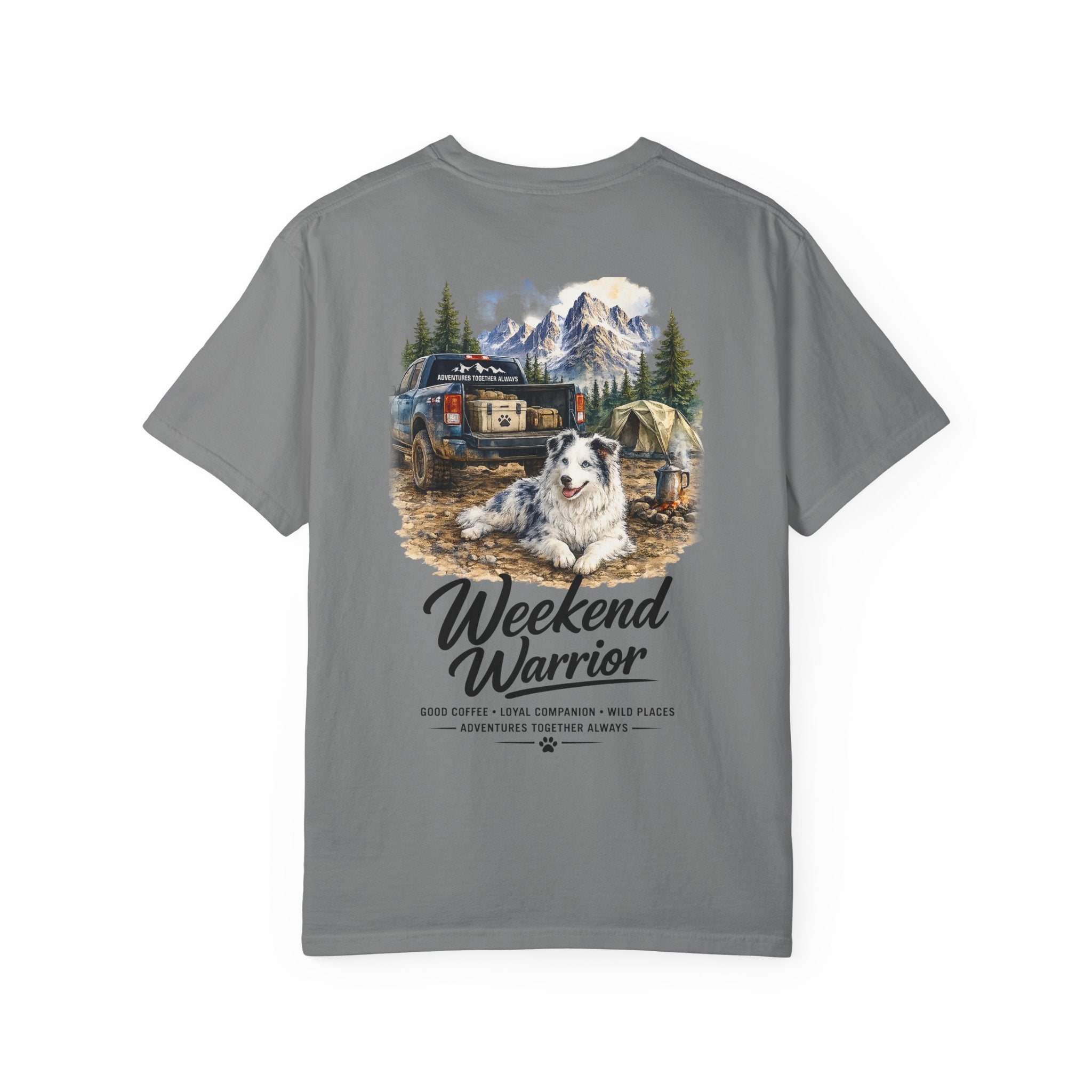 Weekend Warrior Australian Shepherd T-Shirt | Blue Merle Aussie Camping Tee | Comfort Colors