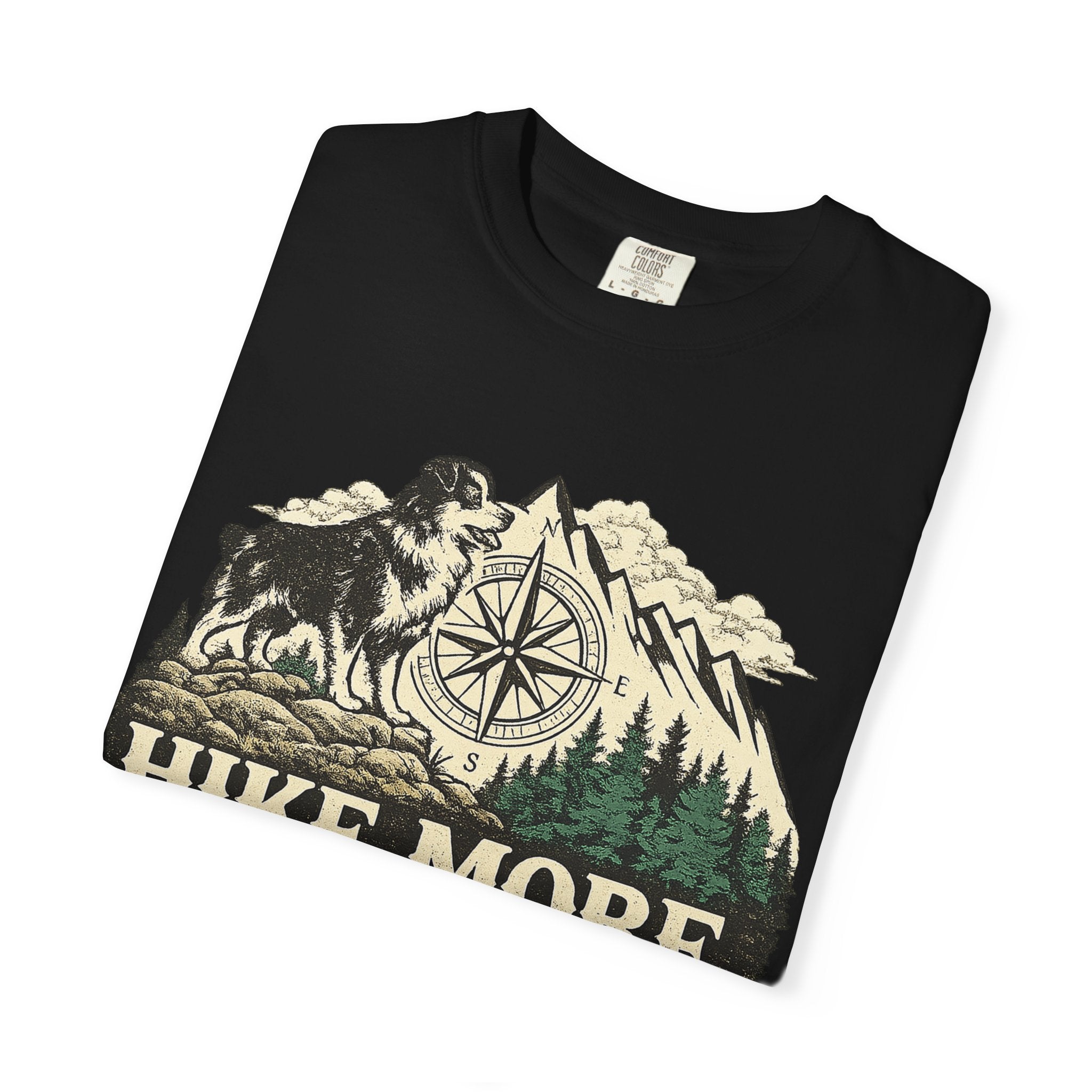 Hike More Australian Shepherd T-Shirt | Vintage Compass Mountain Trail Tee