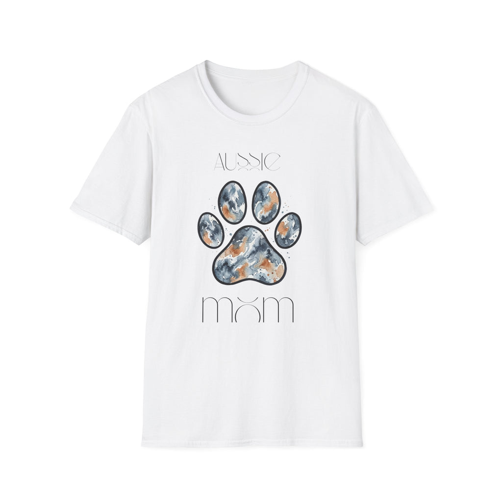 Aussie Mom Merle Paw Print T-Shirt | Watercolor Blue Merle Australian Shepherd Shirt