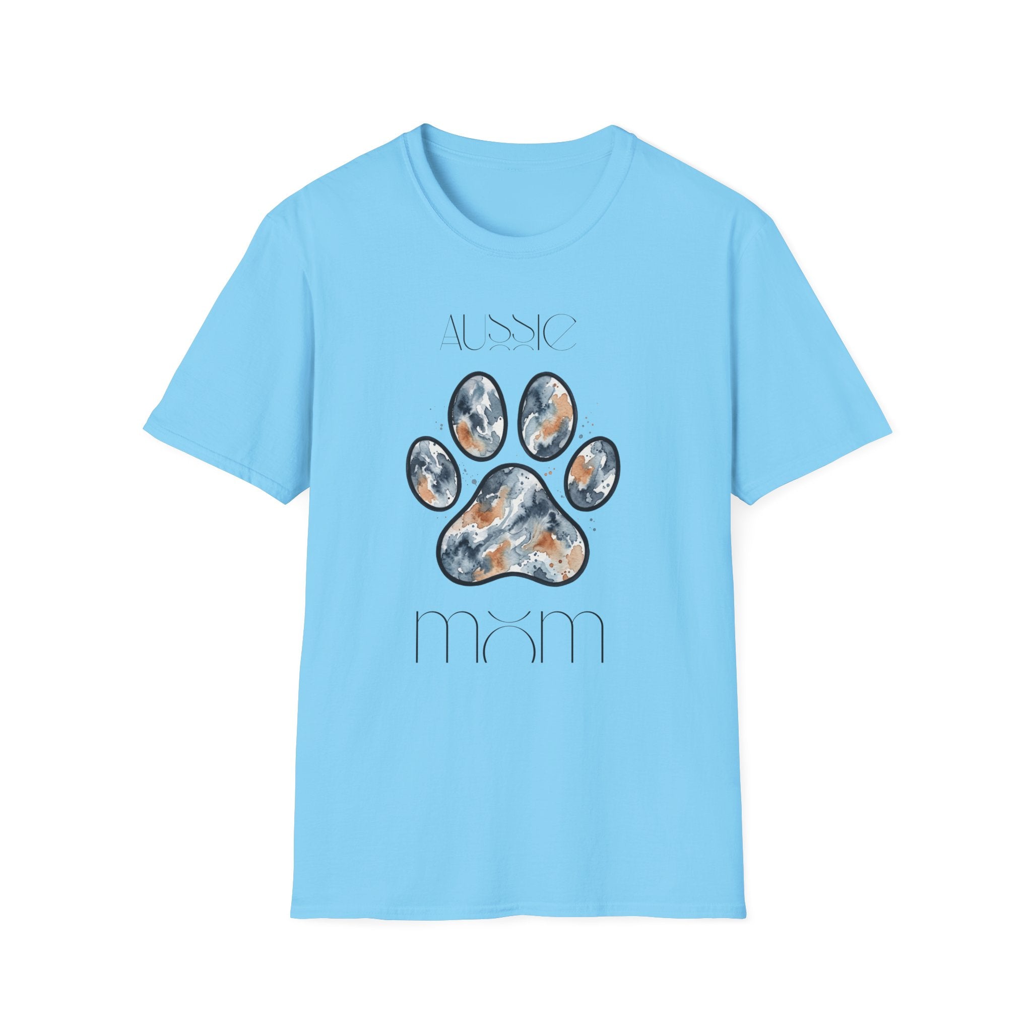 Aussie Mom Merle Paw Print T-Shirt | Watercolor Blue Merle Australian Shepherd Shirt