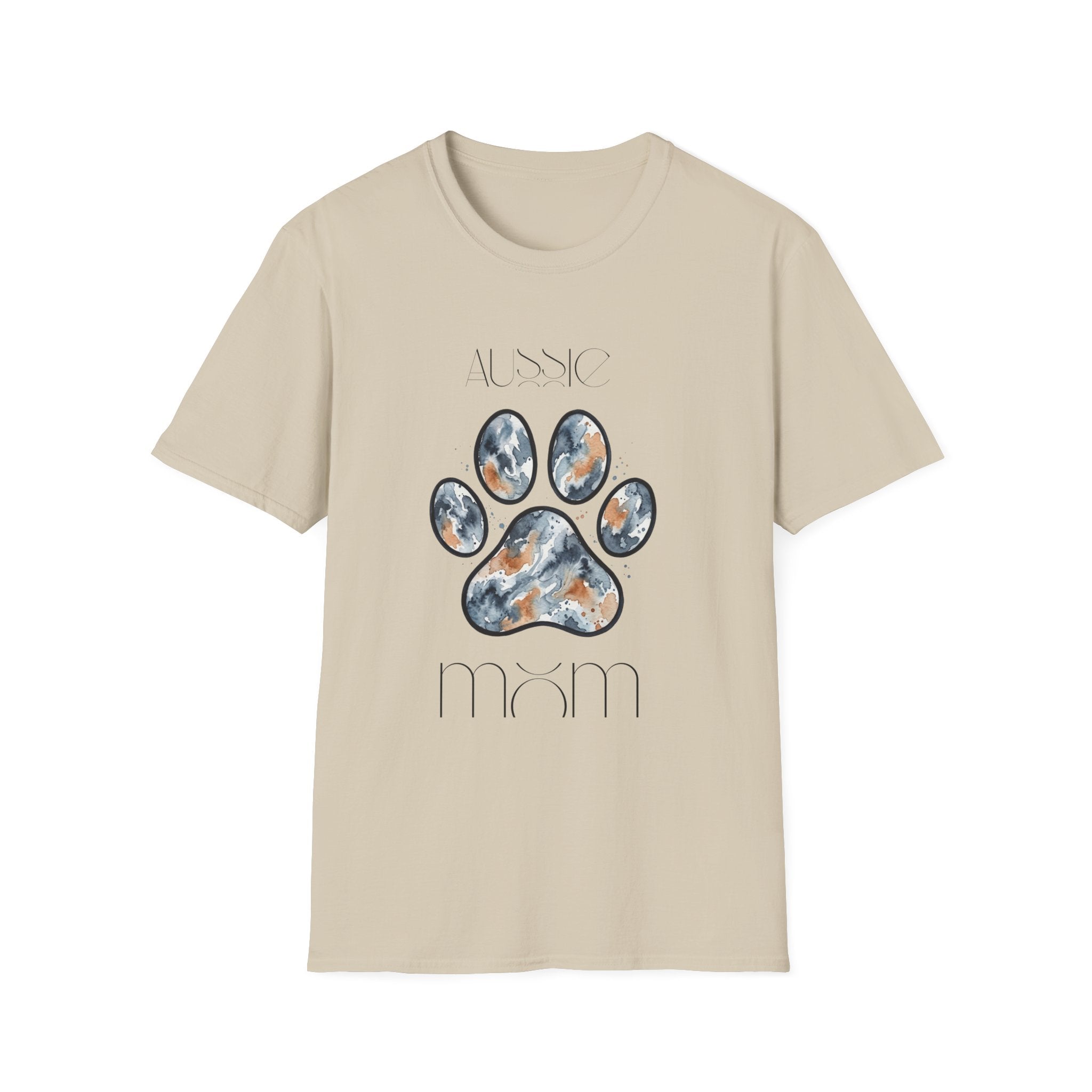 Aussie Mom Merle Paw Print T-Shirt | Watercolor Blue Merle Australian Shepherd Shirt