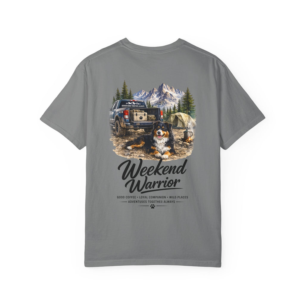 Weekend Warrior Australian Shepherd T-Shirt | Black Tri Aussie Camping Tee | Comfort Colors