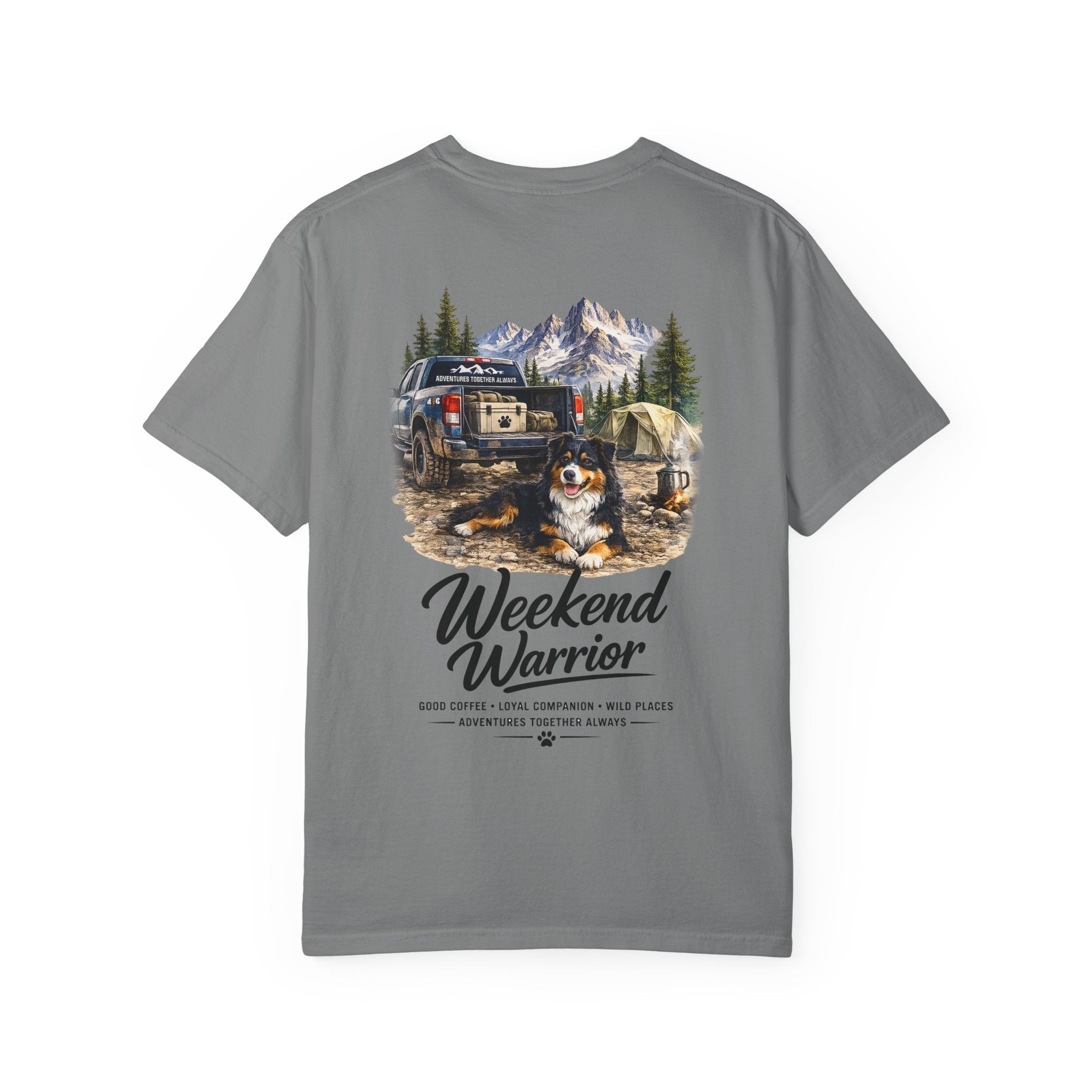 Weekend Warrior Australian Shepherd T-Shirt | Black Tri Aussie Camping Tee | Comfort Colors