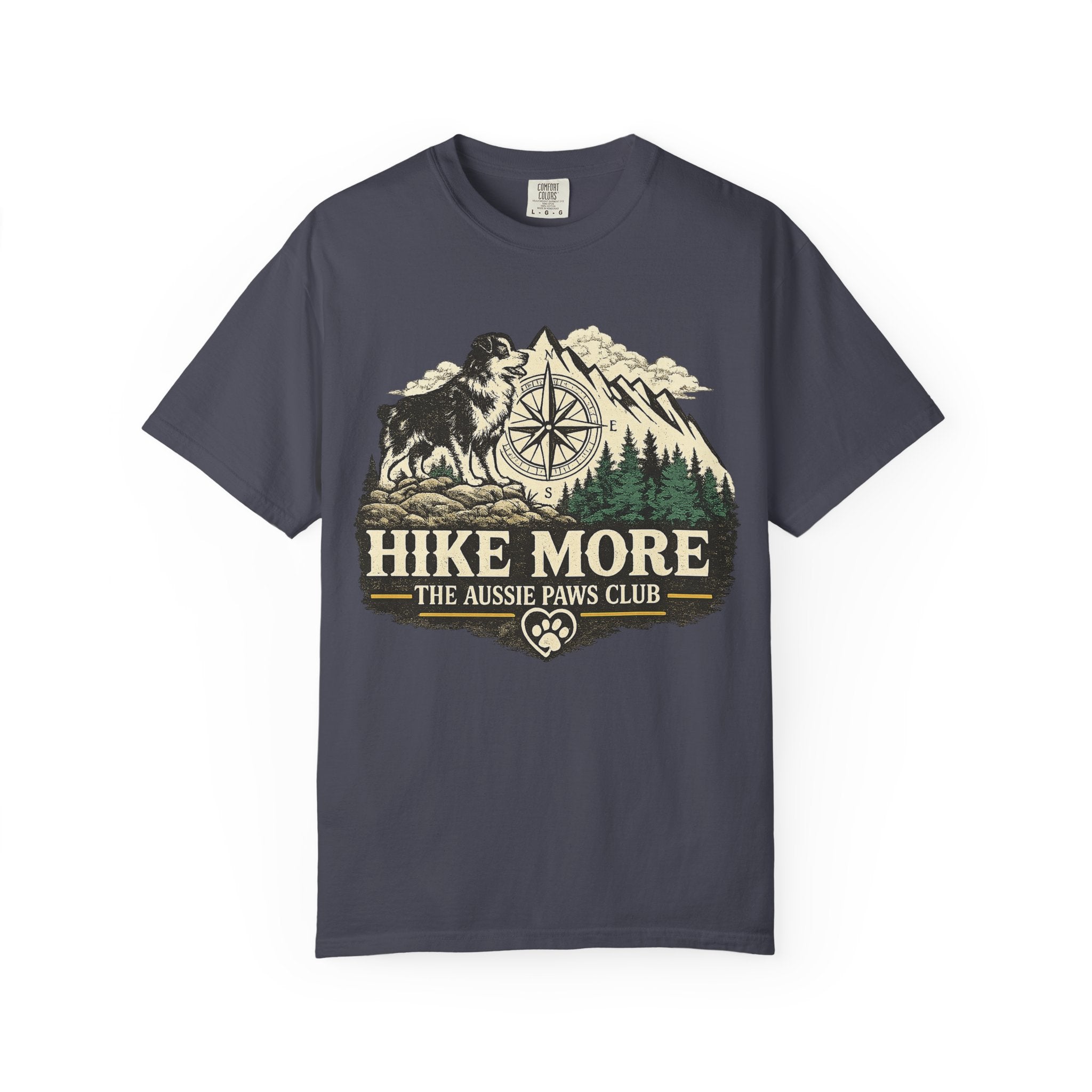 Hike More Australian Shepherd T-Shirt | Vintage Compass Mountain Trail Tee