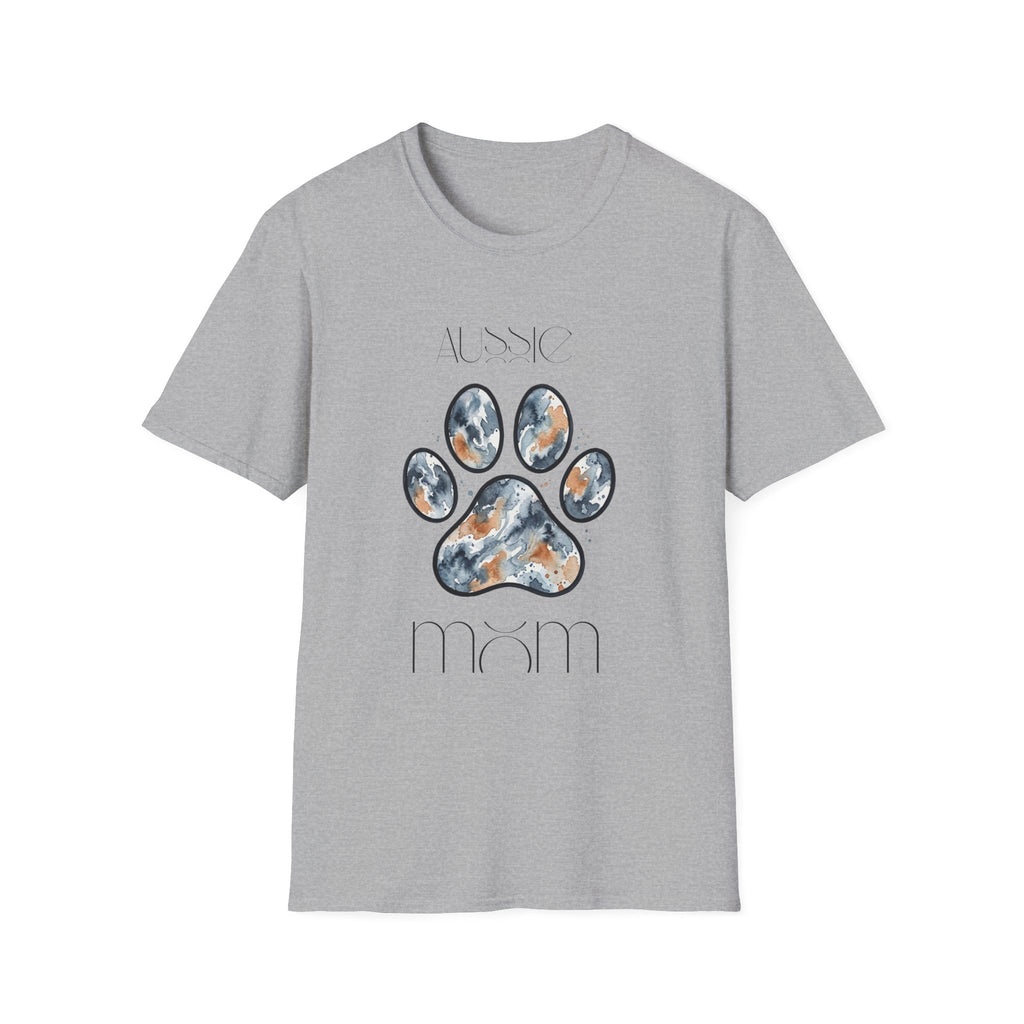 Aussie Mom Merle Paw Print T-Shirt | Watercolor Blue Merle Australian Shepherd Shirt