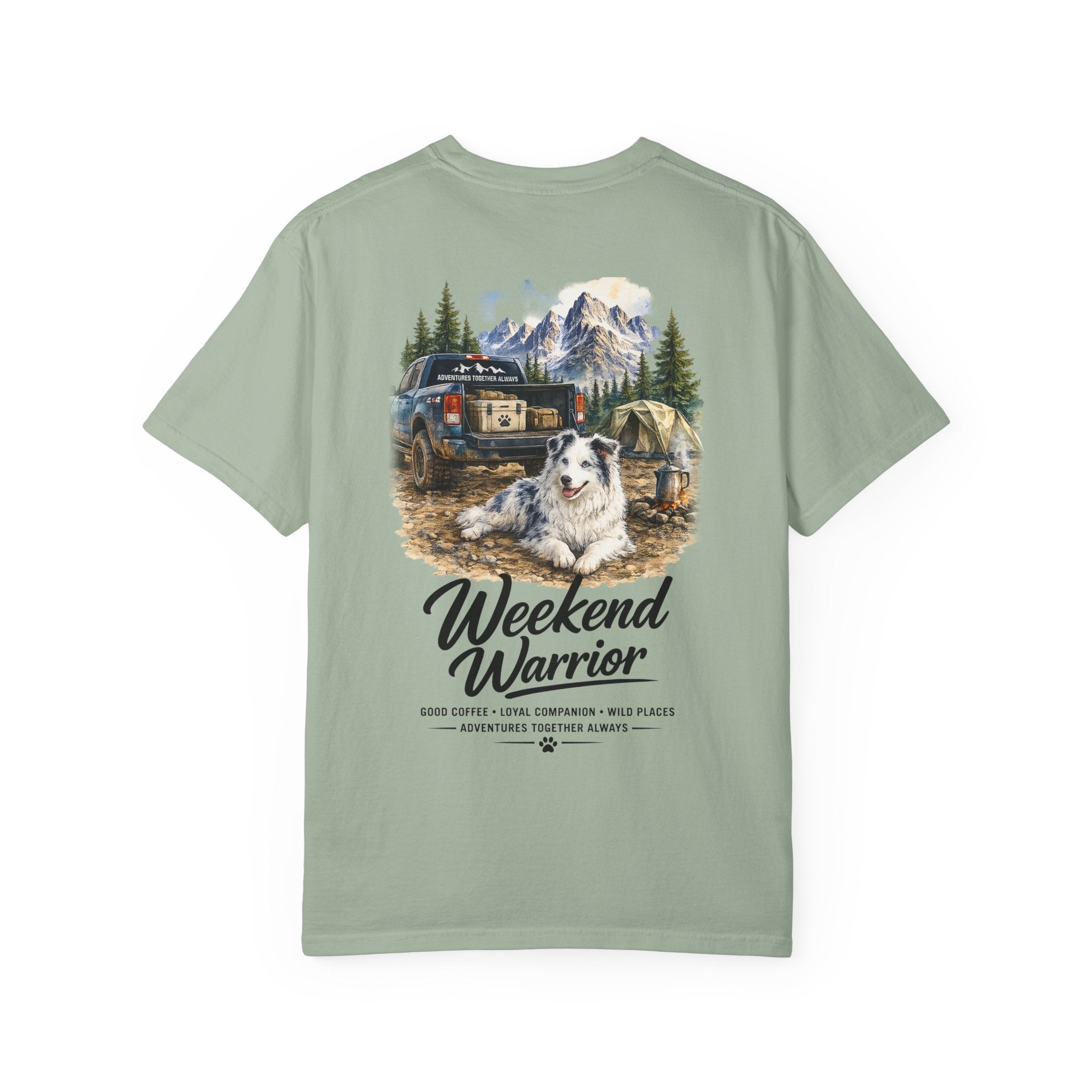 Weekend Warrior Australian Shepherd T-Shirt | Blue Merle Aussie Camping Tee | Comfort Colors