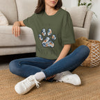 Aussie Mom Merle Paw Print T-Shirt | Watercolor Blue Merle Australian Shepherd Shirt