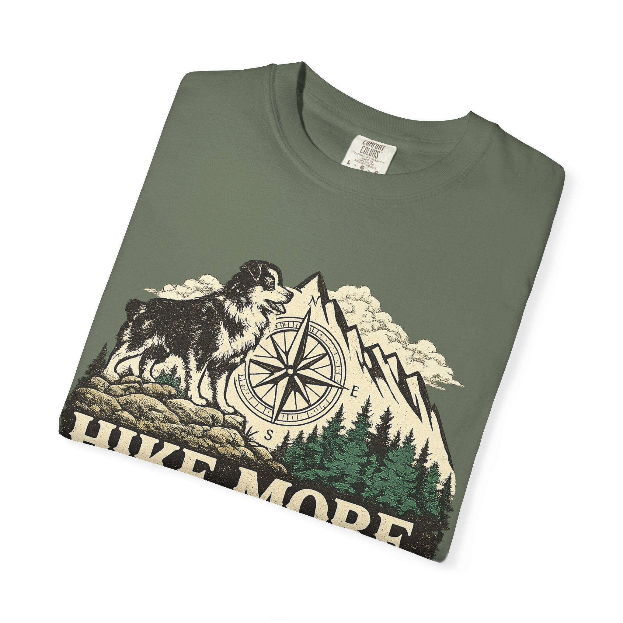 Hike More Australian Shepherd T-Shirt | Vintage Compass Mountain Trail Tee
