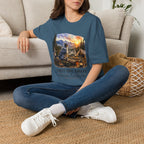 Camping Aussie T-Shirt — "First One Awake" Scenic Mountain Sunrise Tee