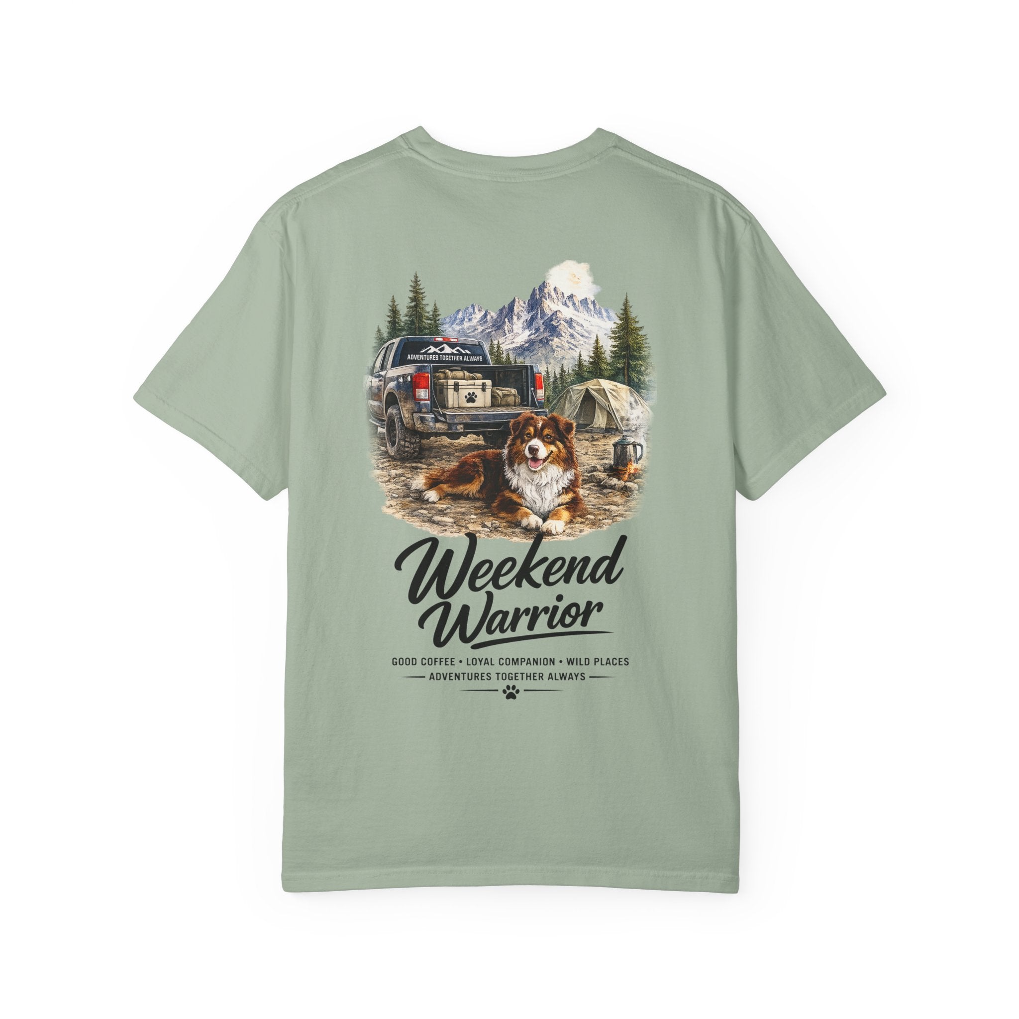 Weekend Warrior Australian Shepherd T-Shirt | Red Tri Aussie Camping Tee | Comfort Colors
