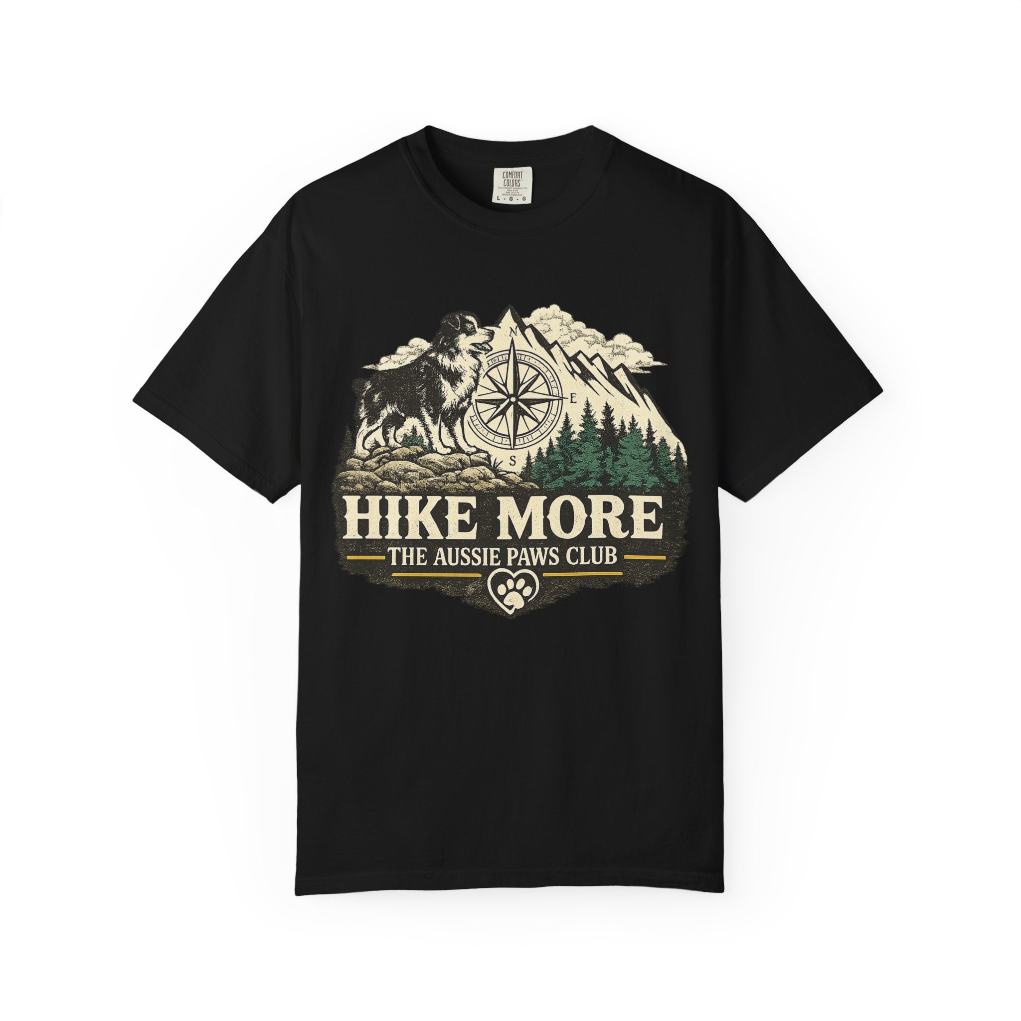 Hike More Australian Shepherd T-Shirt | Vintage Compass Mountain Trail Tee